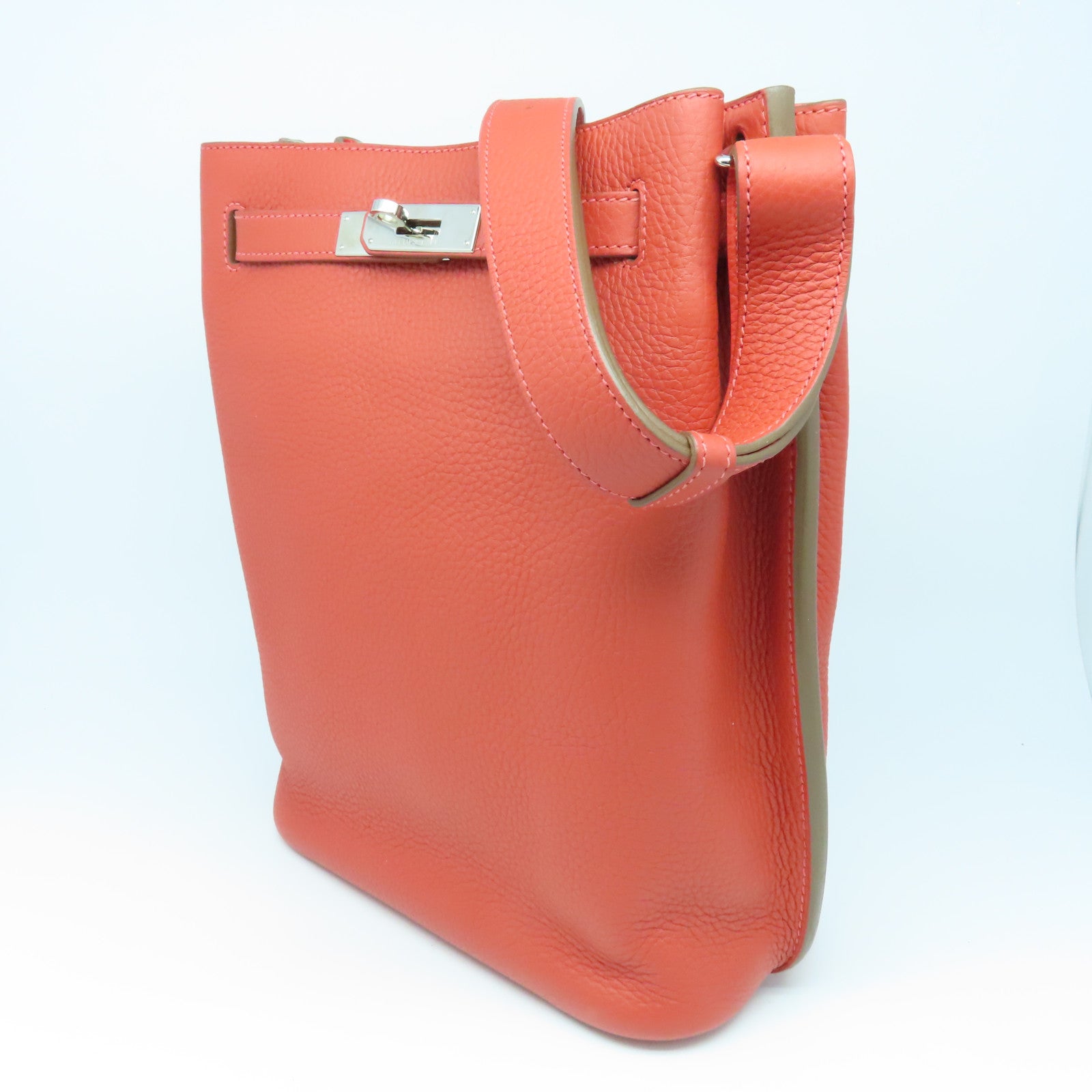 HERMES Clemence皮革So Kelly銀扣肩背袋Rouge Jaipur粉紅色