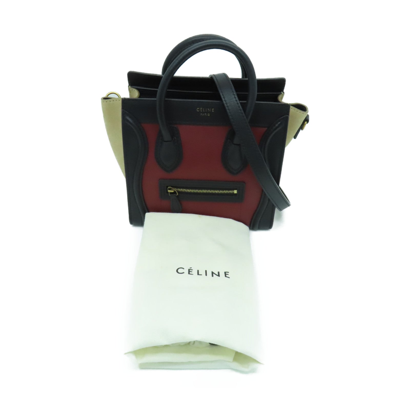 CELINE 牛皮皮革Nano金扣手挽肩背兩用袋黑色/米色/紅色