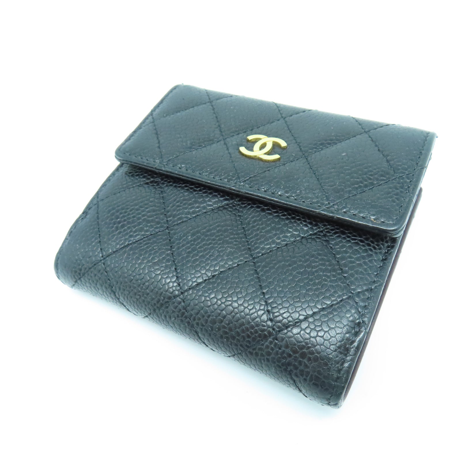 CHANEL 菱格Caviar皮革Wallet金扣錢包黑色