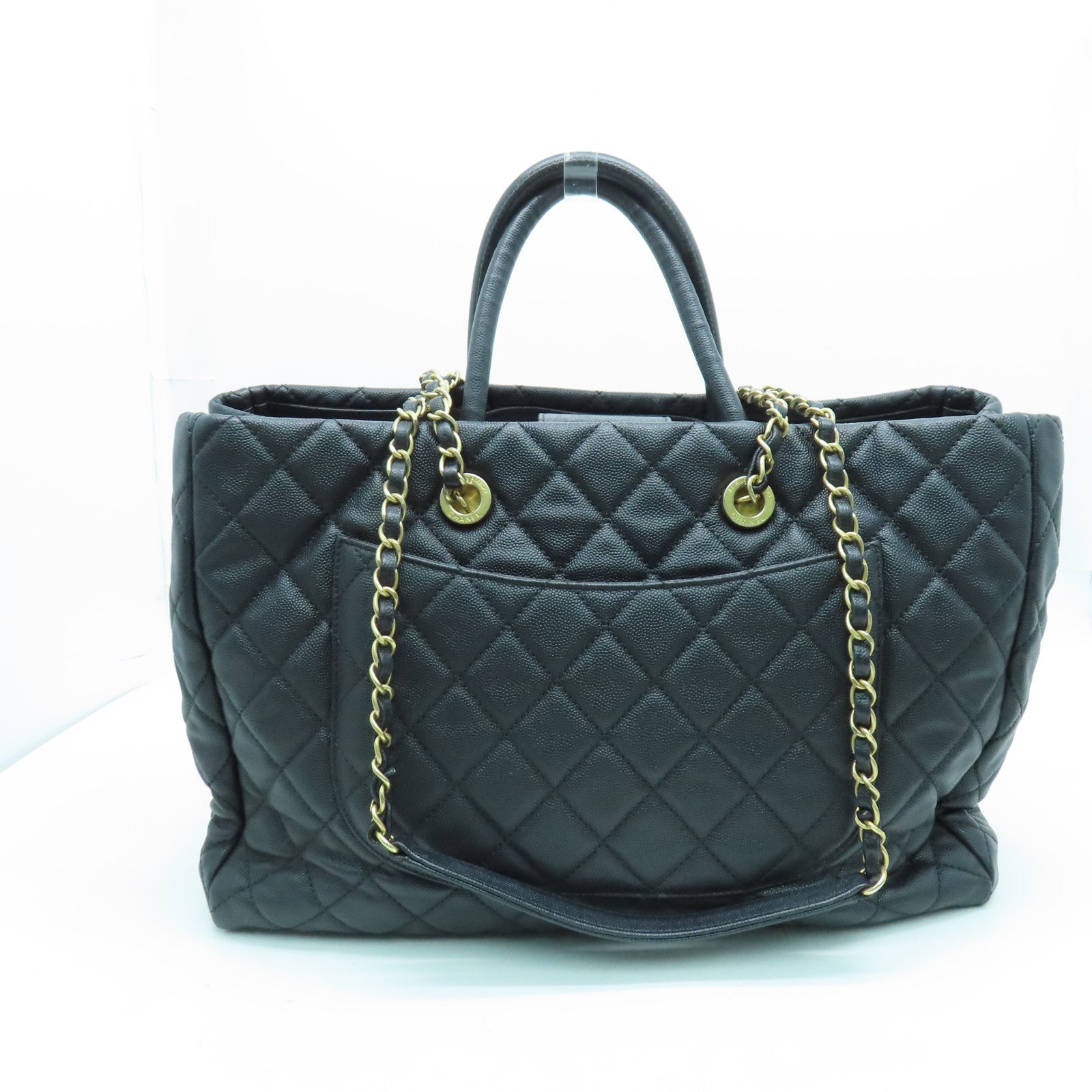 CHANEL 菱格Caviar皮革Chain Shoulder Bag金扣手挽肩背两用袋黑色