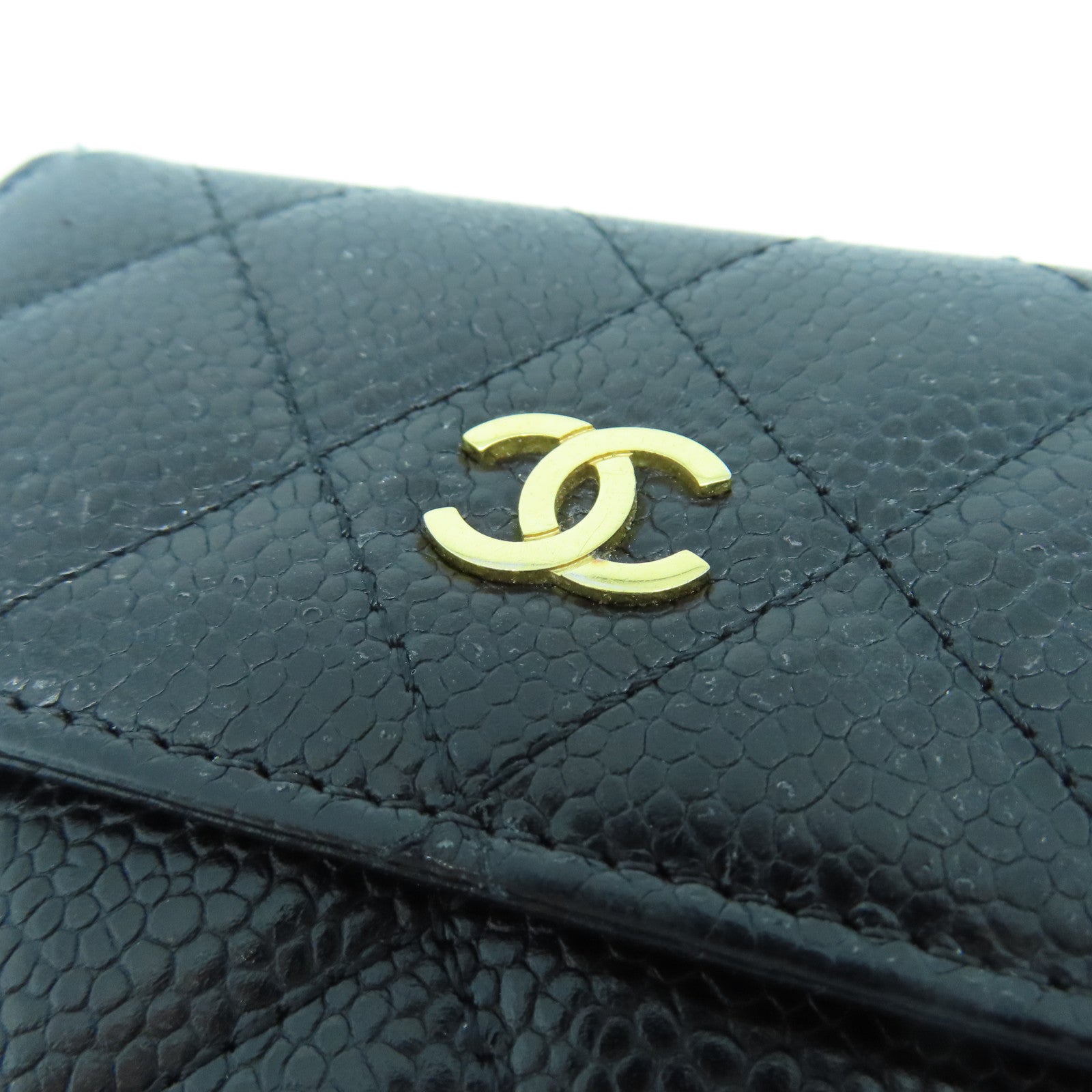 CHANEL 菱格Caviar皮革Wallet金扣錢包黑色