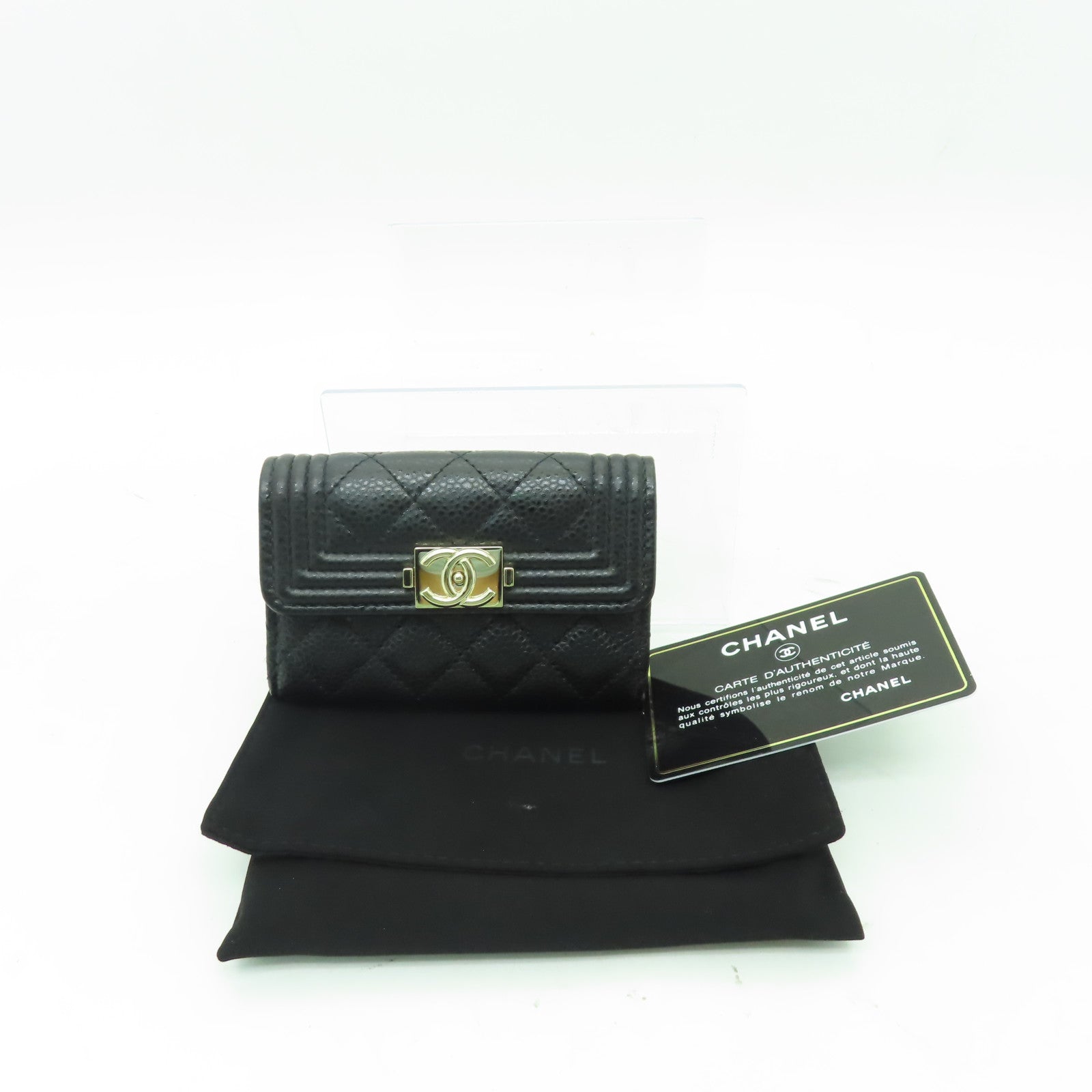 CHANEL 菱格Caviar皮革4 Key Holder Boy Flap金扣鎖匙包黒色