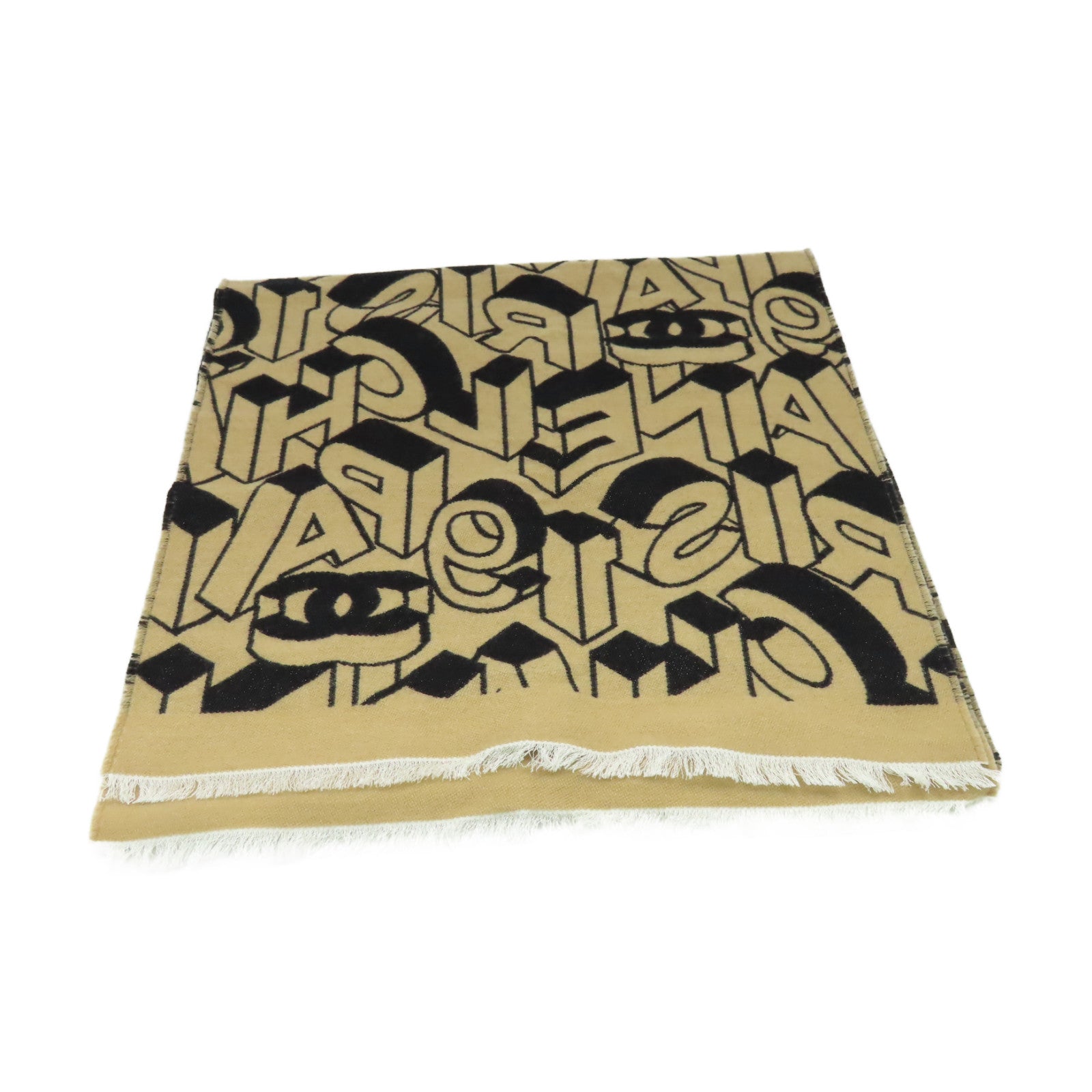 CHANEL 羊毛/絲質Scarf圍巾啡色/黑色