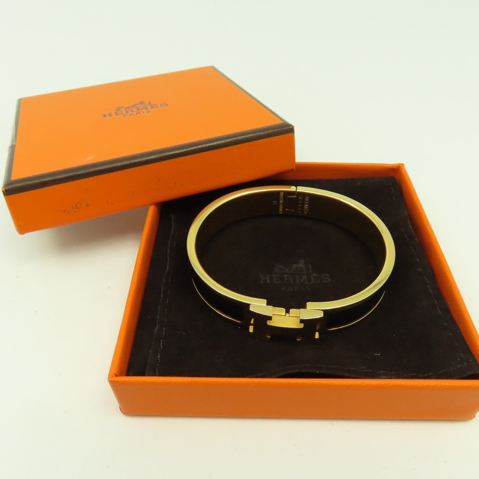 HERMES 金屬Clic H Bracelet金扣手鏈黑色/金色