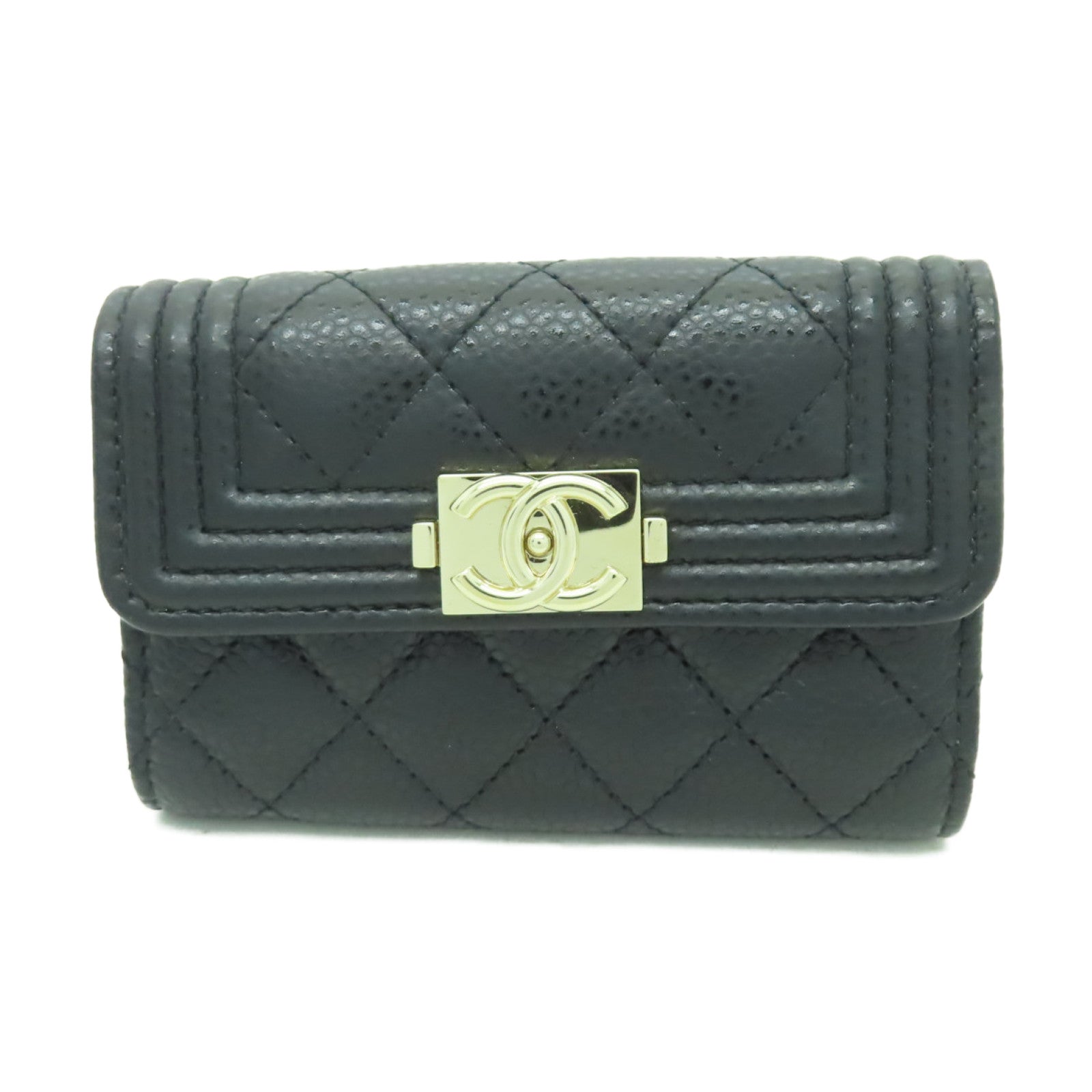 CHANEL 菱格Caviar皮革4 Key Holder Boy Flap金扣鎖匙包黒色