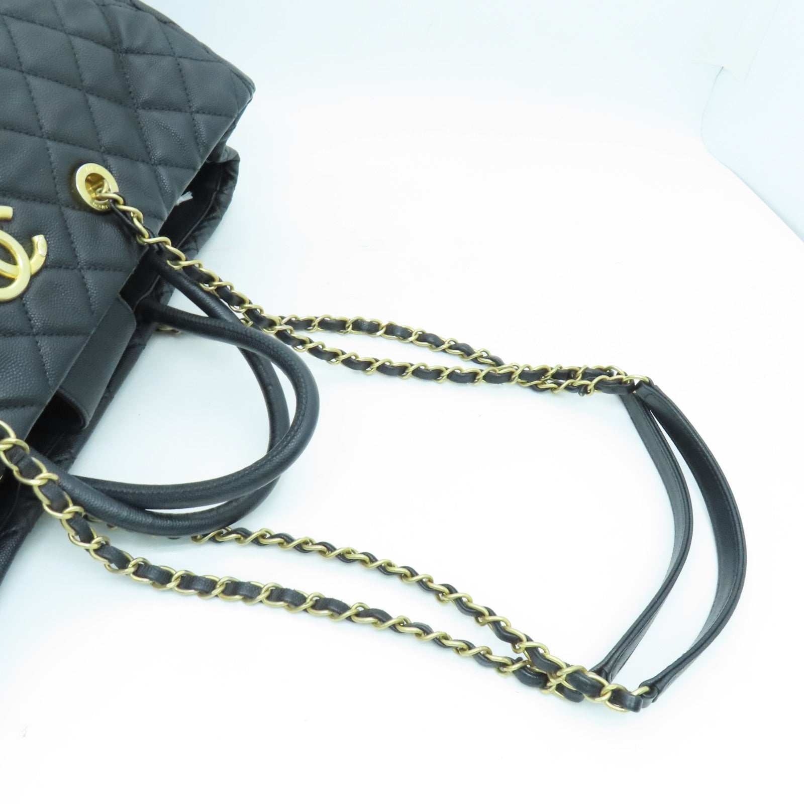 CHANEL 菱格Caviar皮革Chain Shoulder Bag金扣手挽肩背两用袋黑色