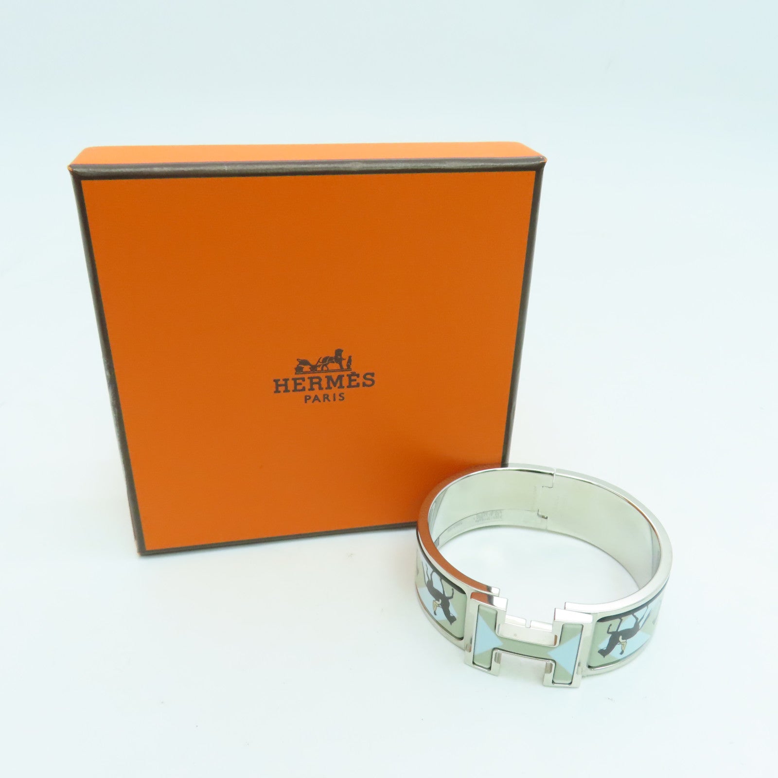 HERMES 金屬Clic Clac H Bracelet銀扣手鐲藍色