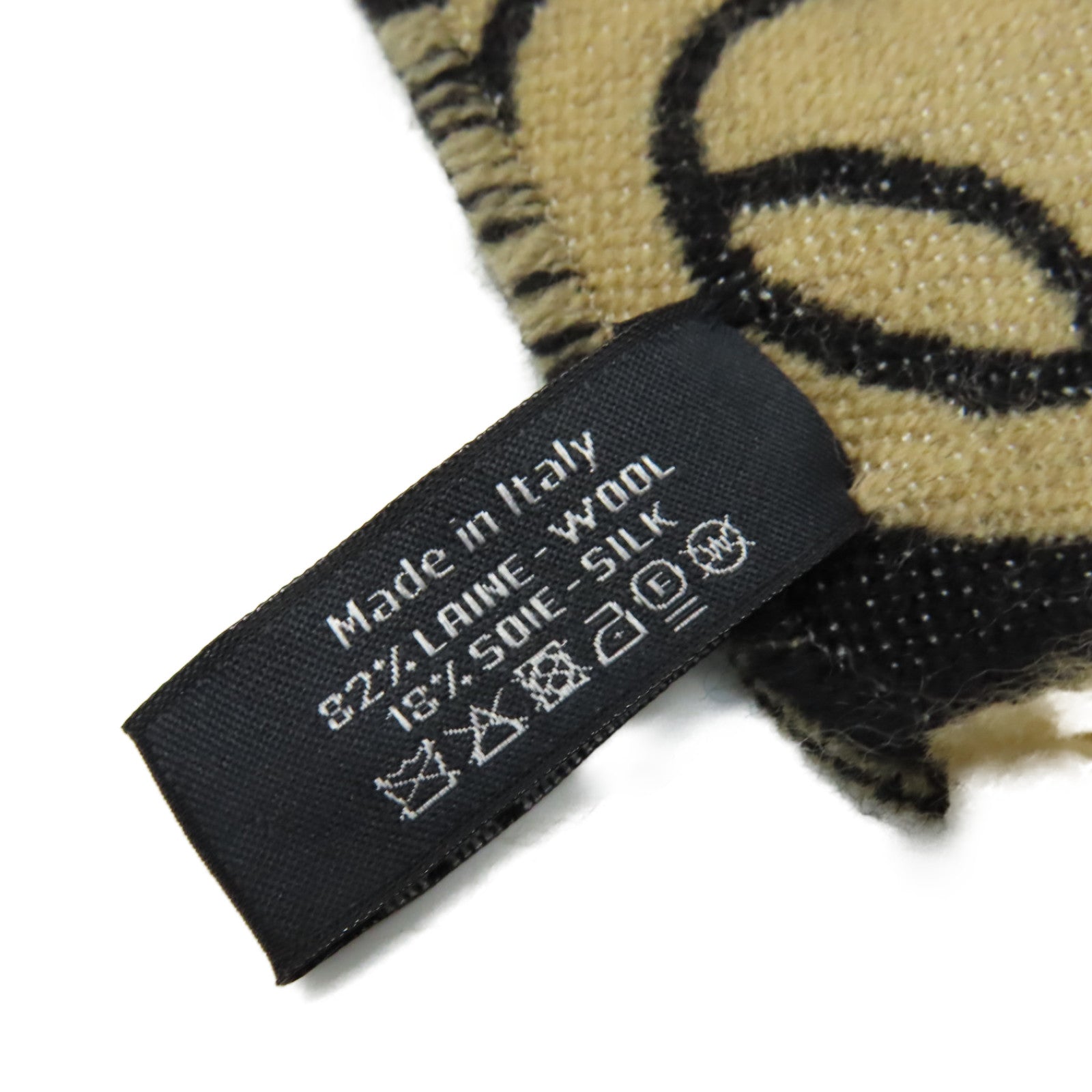 CHANEL 羊毛/絲質Scarf圍巾啡色/黑色