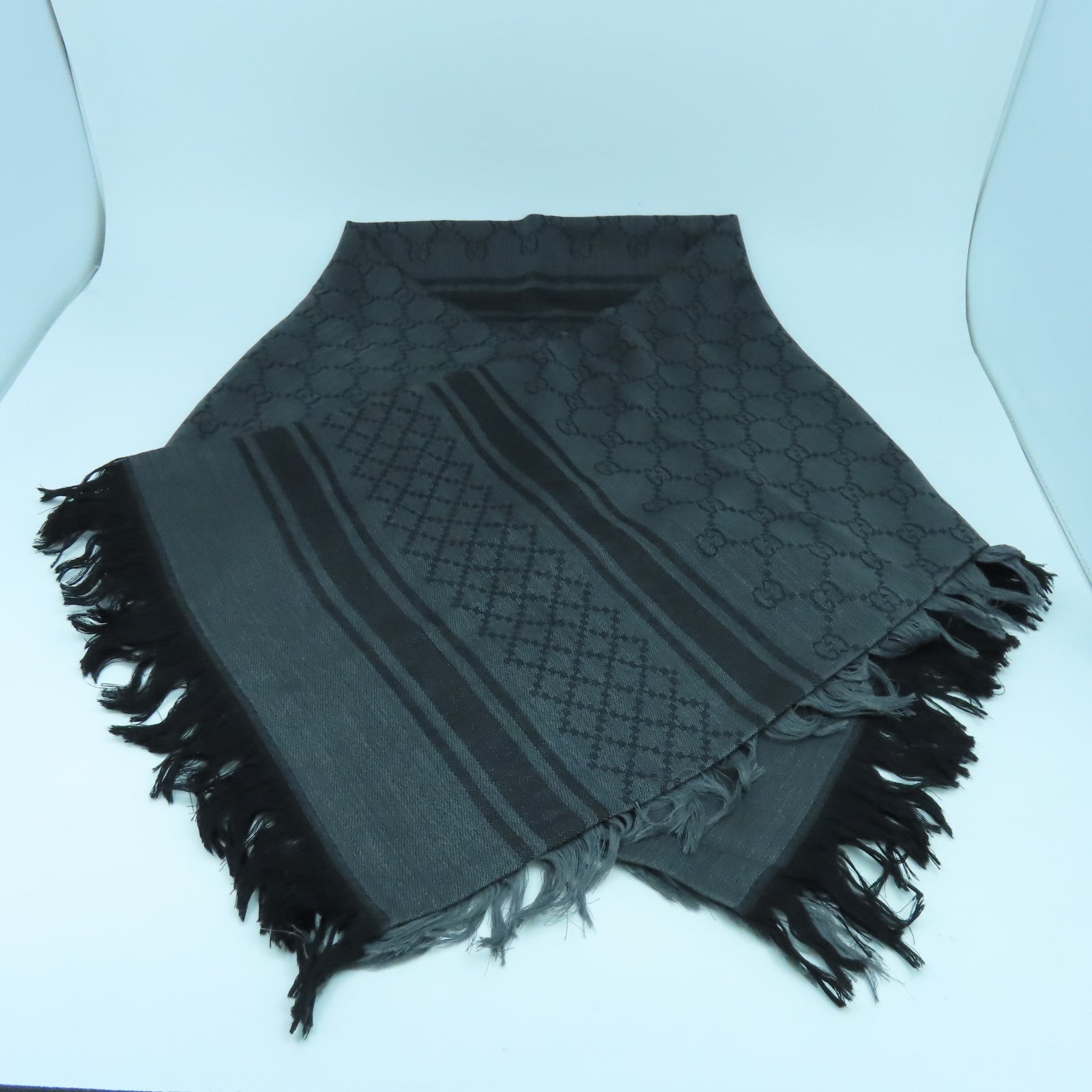 GUCCI 絲質/羊毛Scarf 140x140絲巾灰色