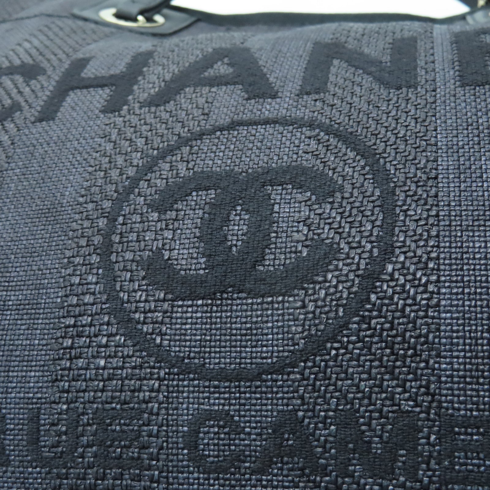 CHANEL 帆布Deauville Tote Bag金扣鏈帶肩背袋黑色