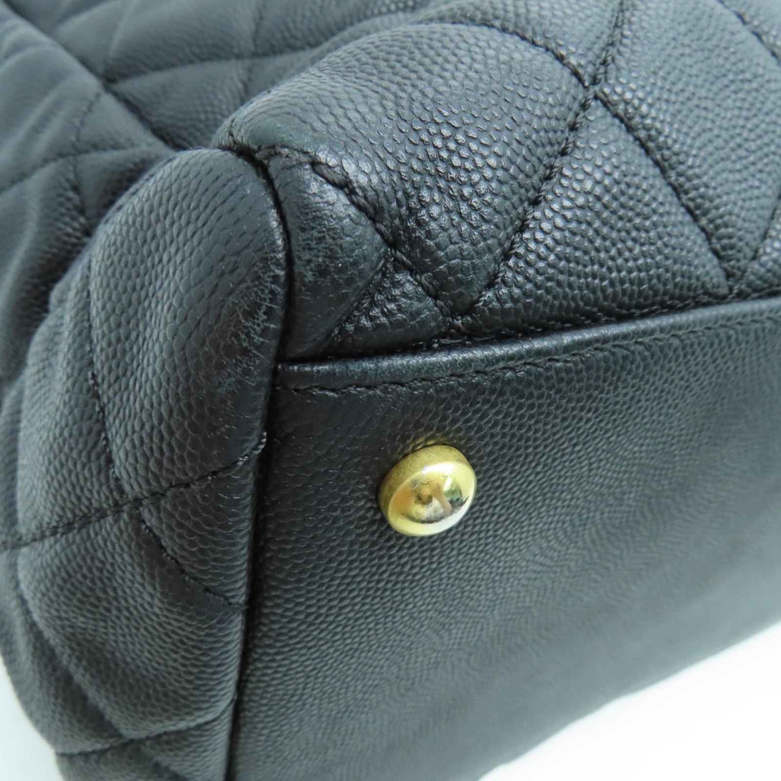 CHANEL 菱格Caviar皮革Chain Shoulder Bag金扣手挽肩背两用袋黑色