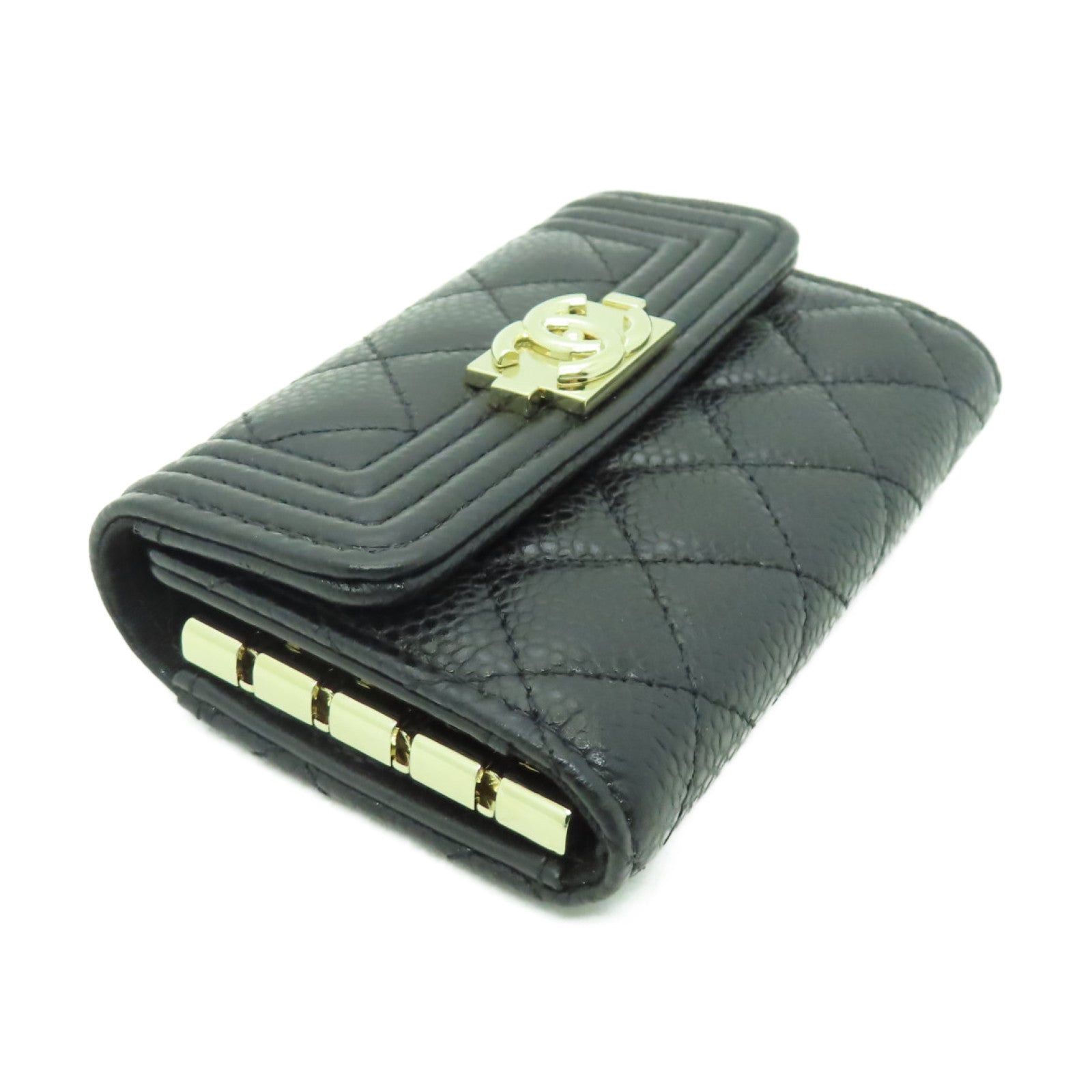 CHANEL 菱格Caviar皮革4 Key Holder Boy Flap金扣鎖匙包黒色