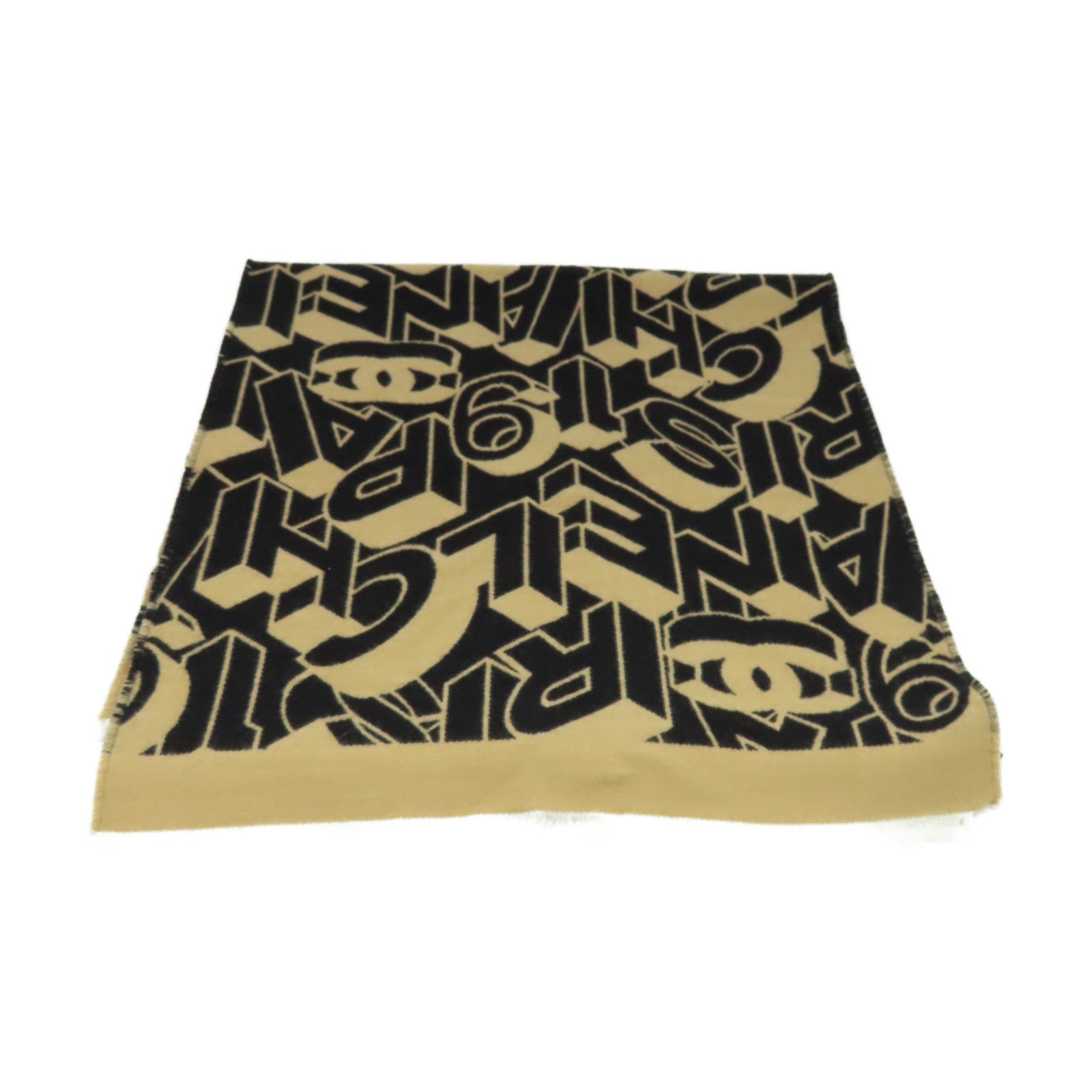 CHANEL 羊毛/絲質Scarf圍巾啡色/黑色