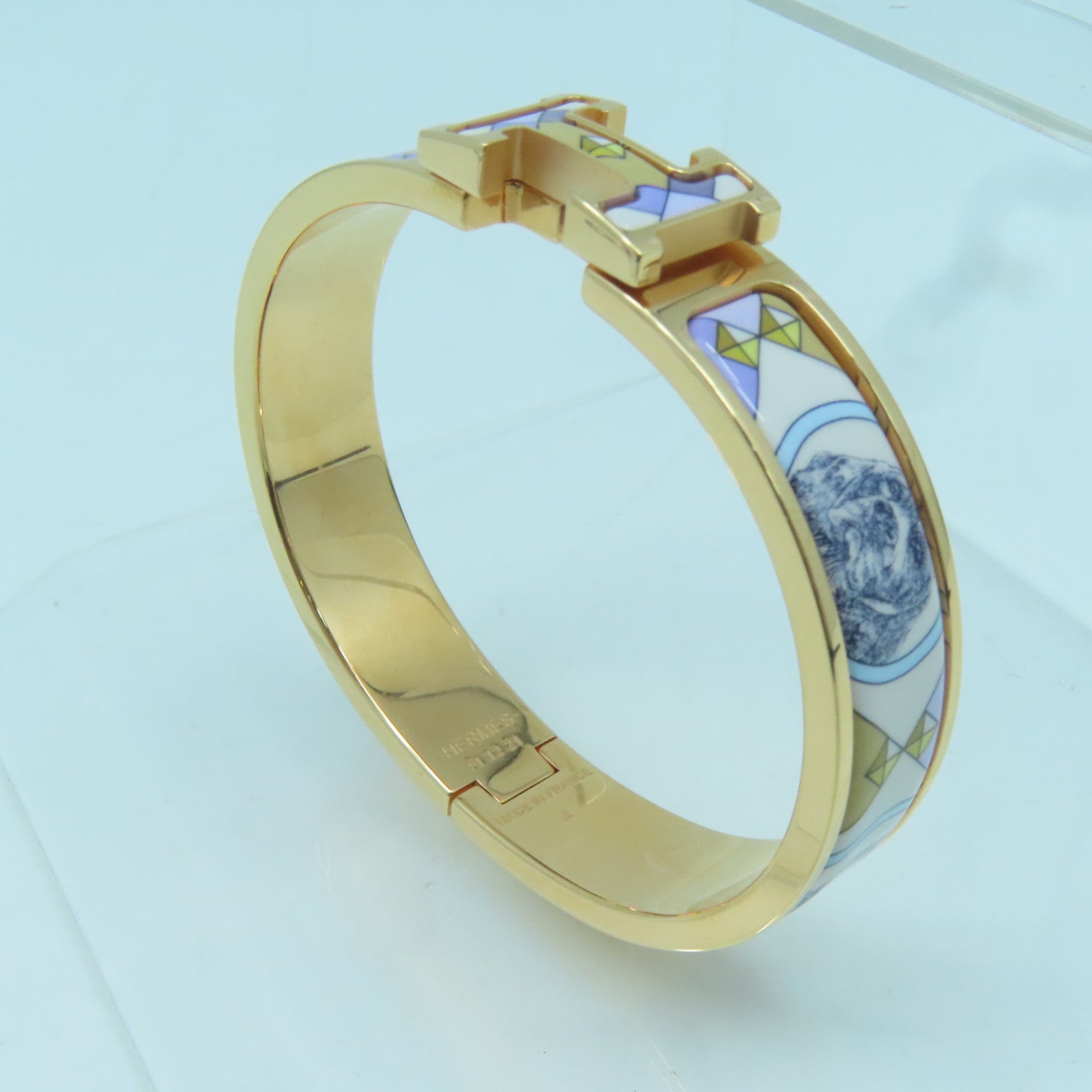 HERMES 金屬Clic-Clac H金扣手鐲玫瑰金色/白色/紫色#16cm