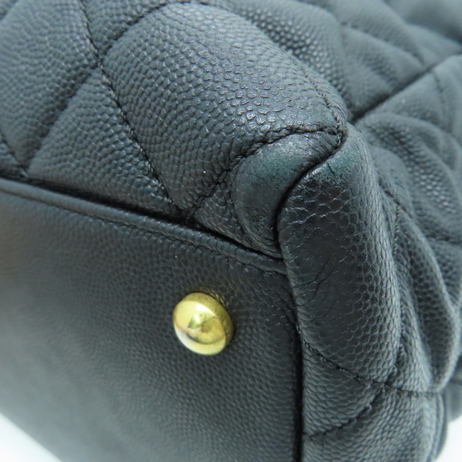 CHANEL 菱格Caviar皮革Chain Shoulder Bag金扣手挽肩背两用袋黑色
