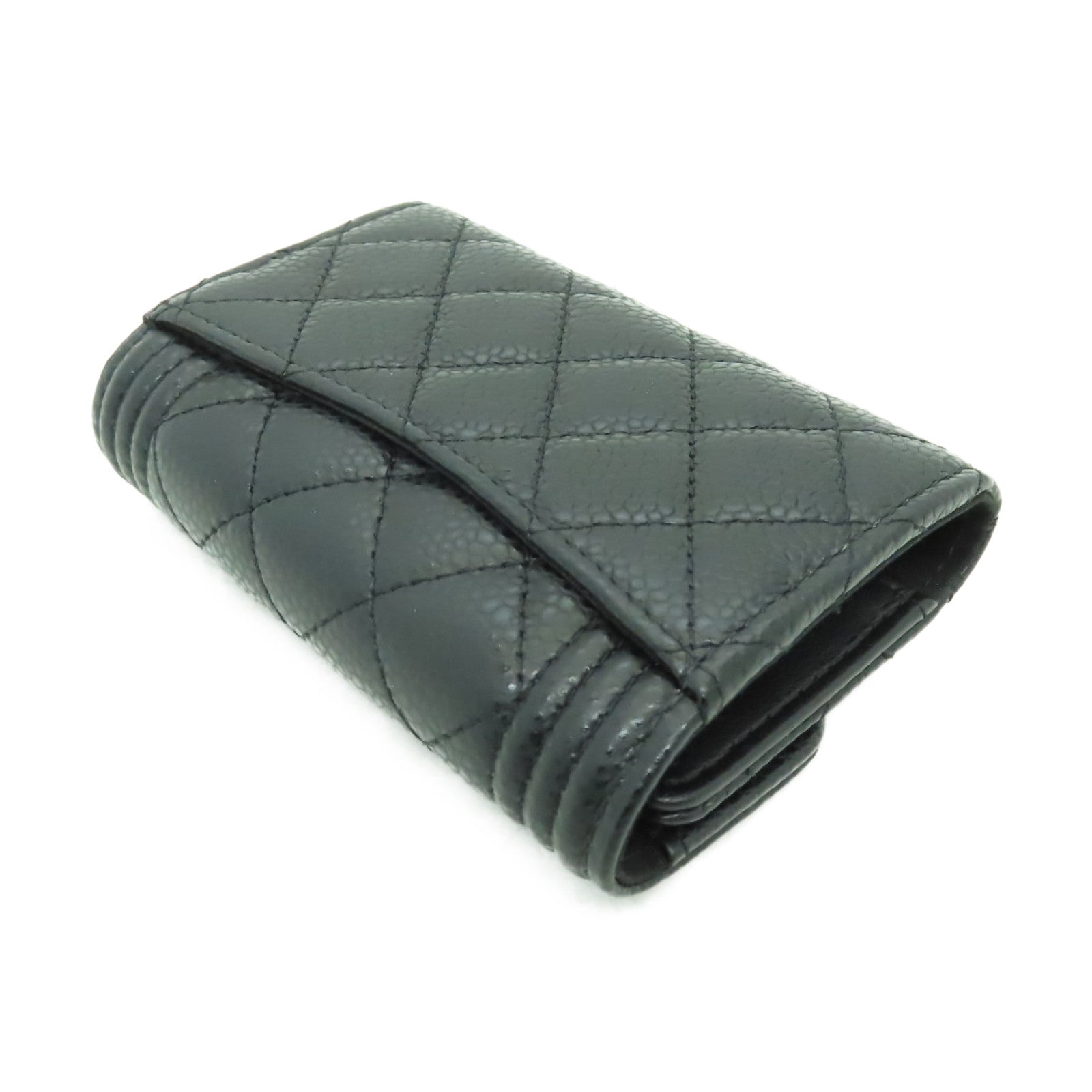 CHANEL 菱格Caviar皮革4 Key Holder Boy Flap金扣鎖匙包黒色