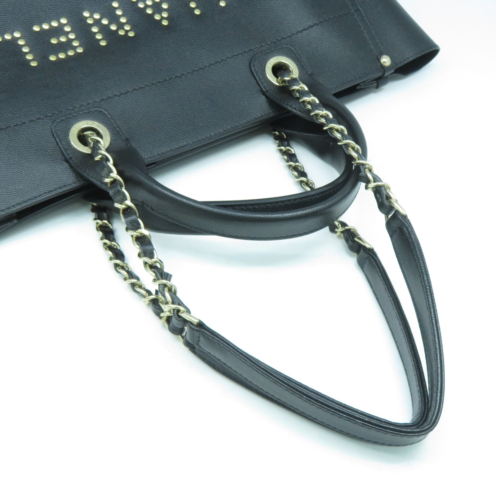 CHANEL 牛皮皮革Deauville 2 Way Shoulder Bag金扣手挽肩背兩用袋黑色