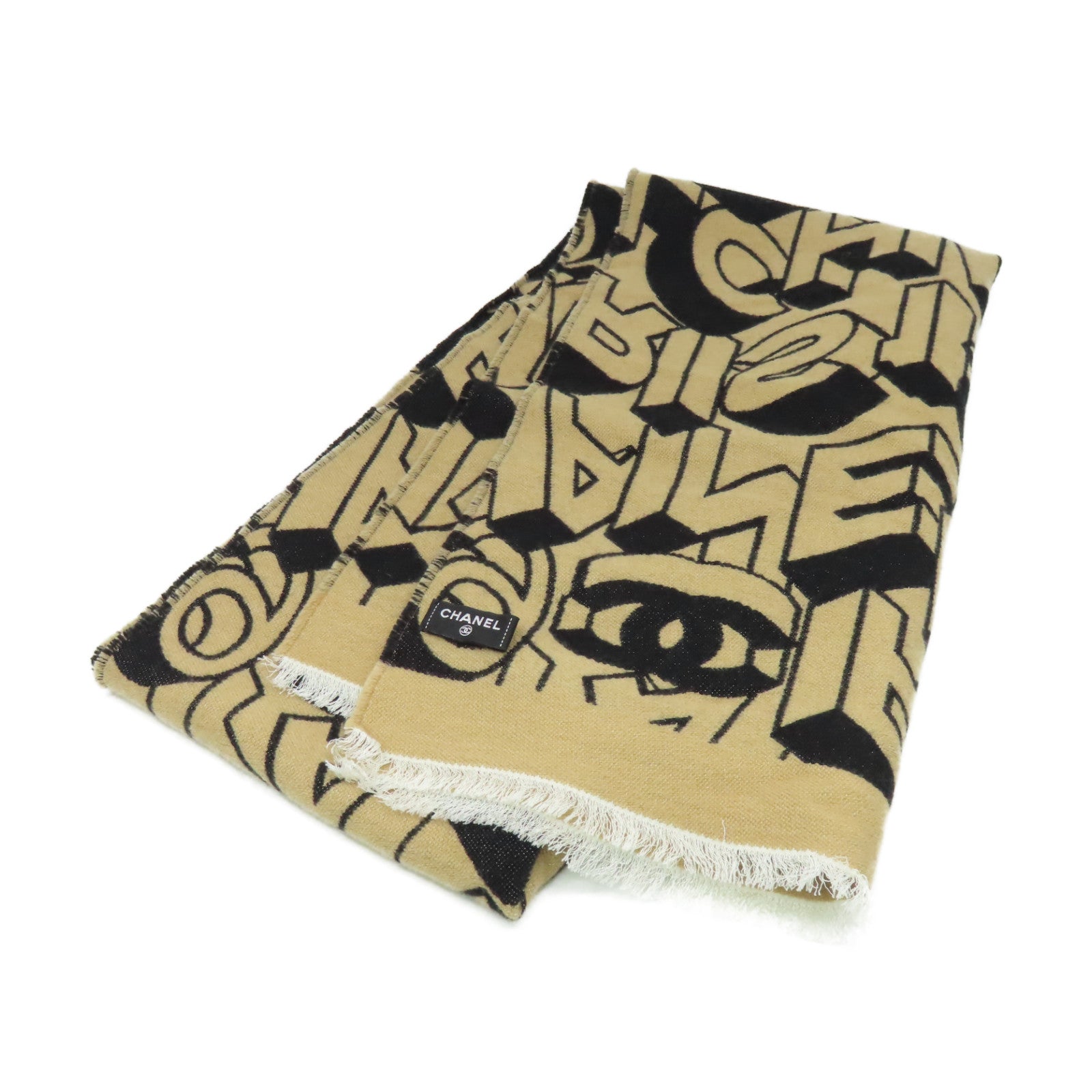 CHANEL 羊毛/絲質Scarf圍巾啡色/黑色