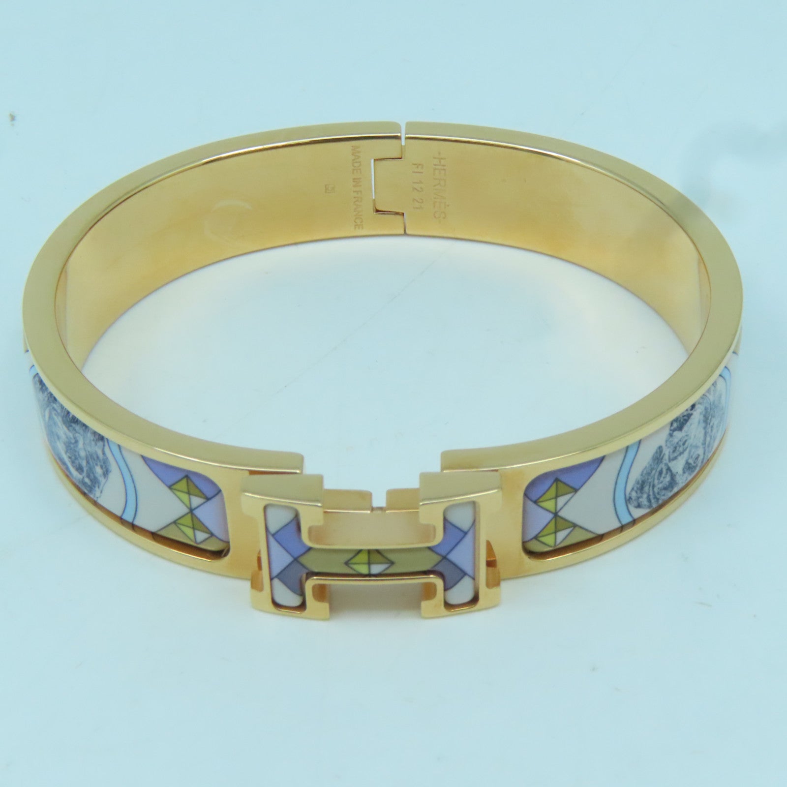 HERMES 金屬Clic-Clac H金扣手鐲玫瑰金色/白色/紫色#16cm