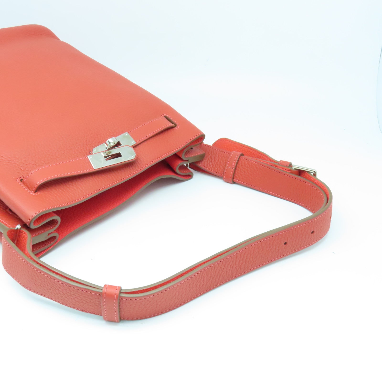 HERMES Clemence皮革So Kelly銀扣肩背袋Rouge Jaipur粉紅色