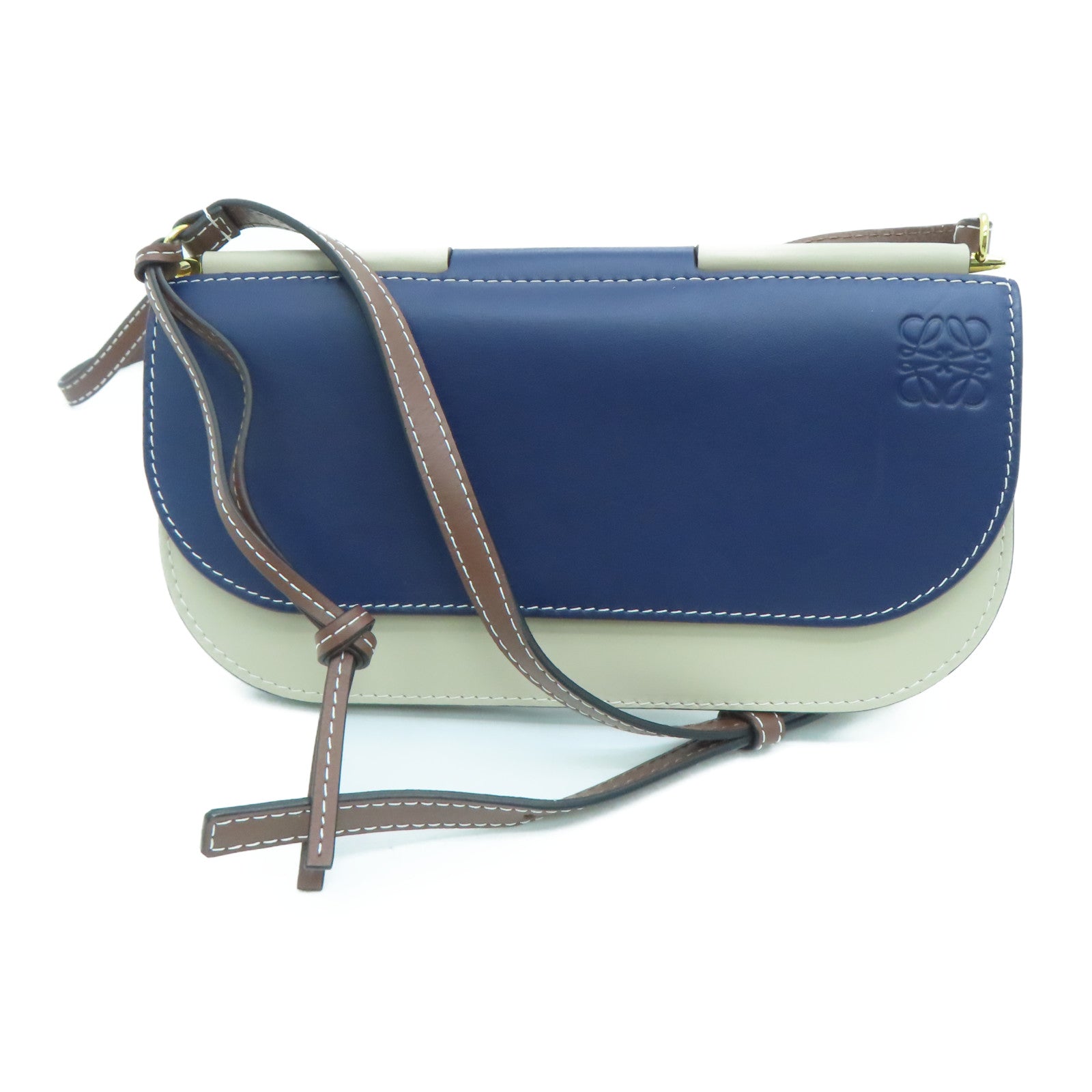 LOEWE 牛皮皮革Shoulder Bag金扣肩背袋蓝色米色