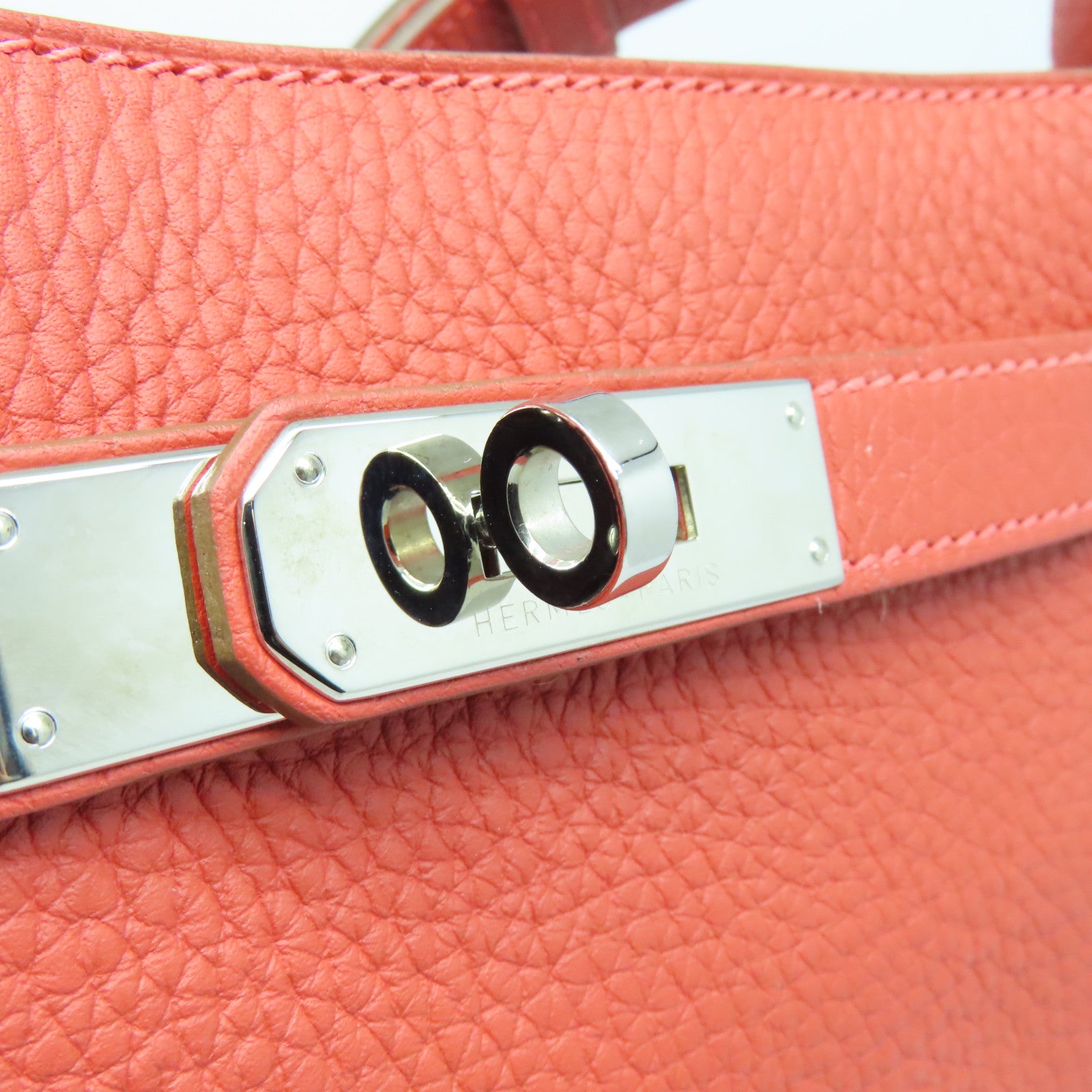 HERMES Clemence皮革So Kelly銀扣肩背袋Rouge Jaipur粉紅色
