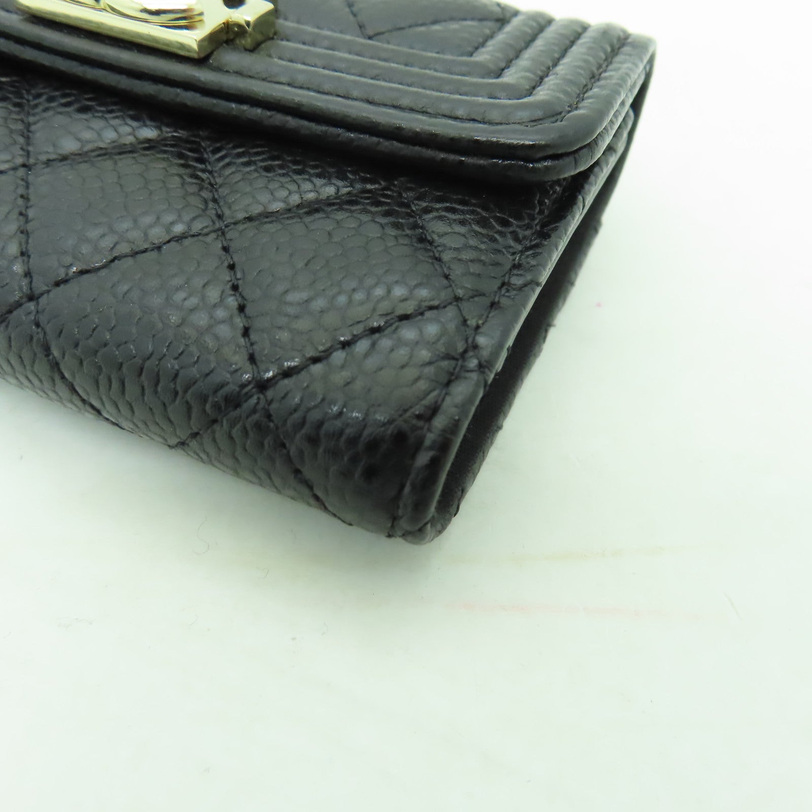 CHANEL 菱格Caviar皮革4 Key Holder Boy Flap金扣鎖匙包黒色