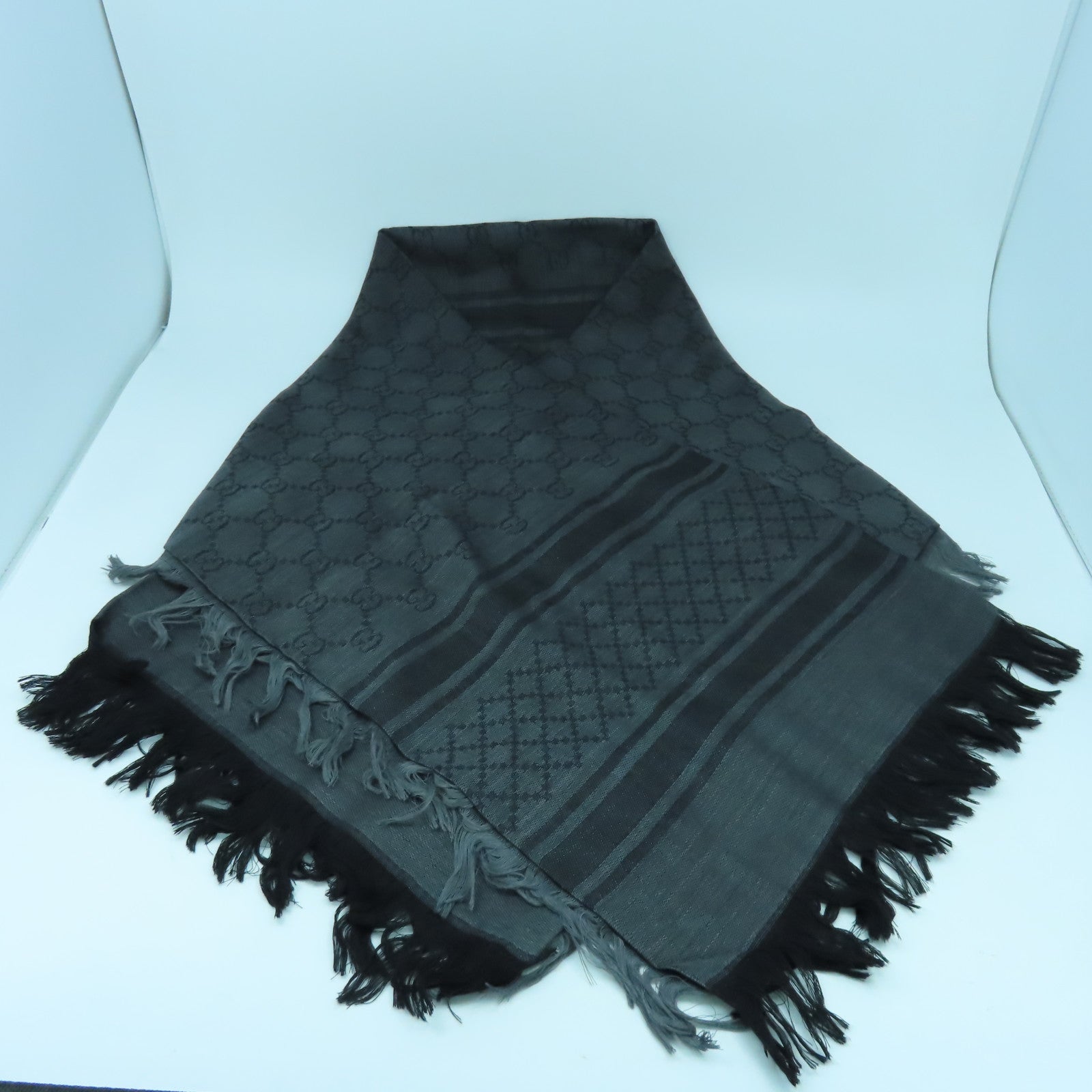 GUCCI 絲質/羊毛Scarf 140x140絲巾灰色