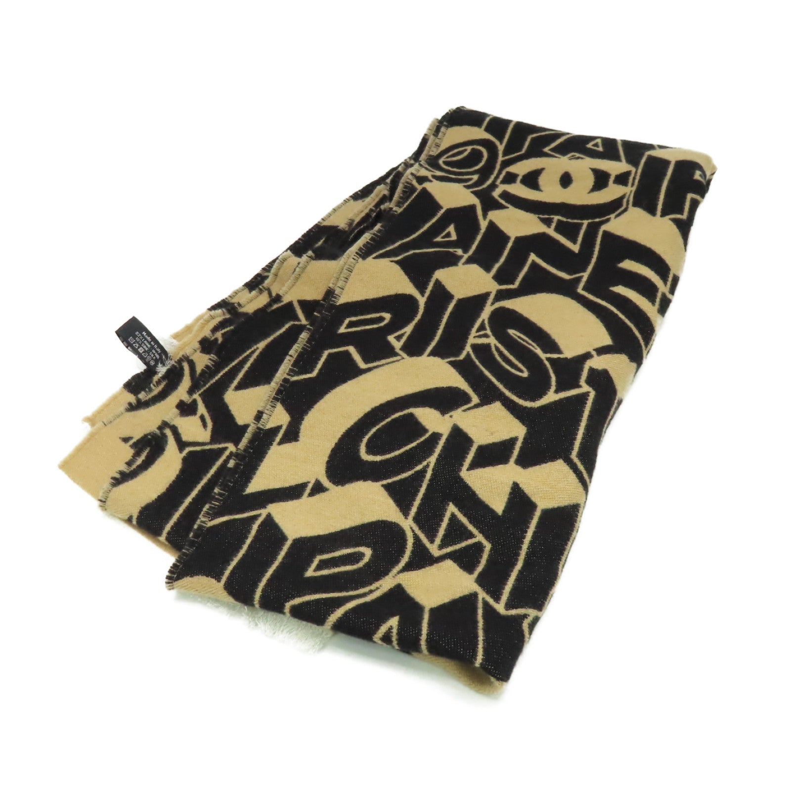 CHANEL 羊毛/絲質Scarf圍巾啡色/黑色