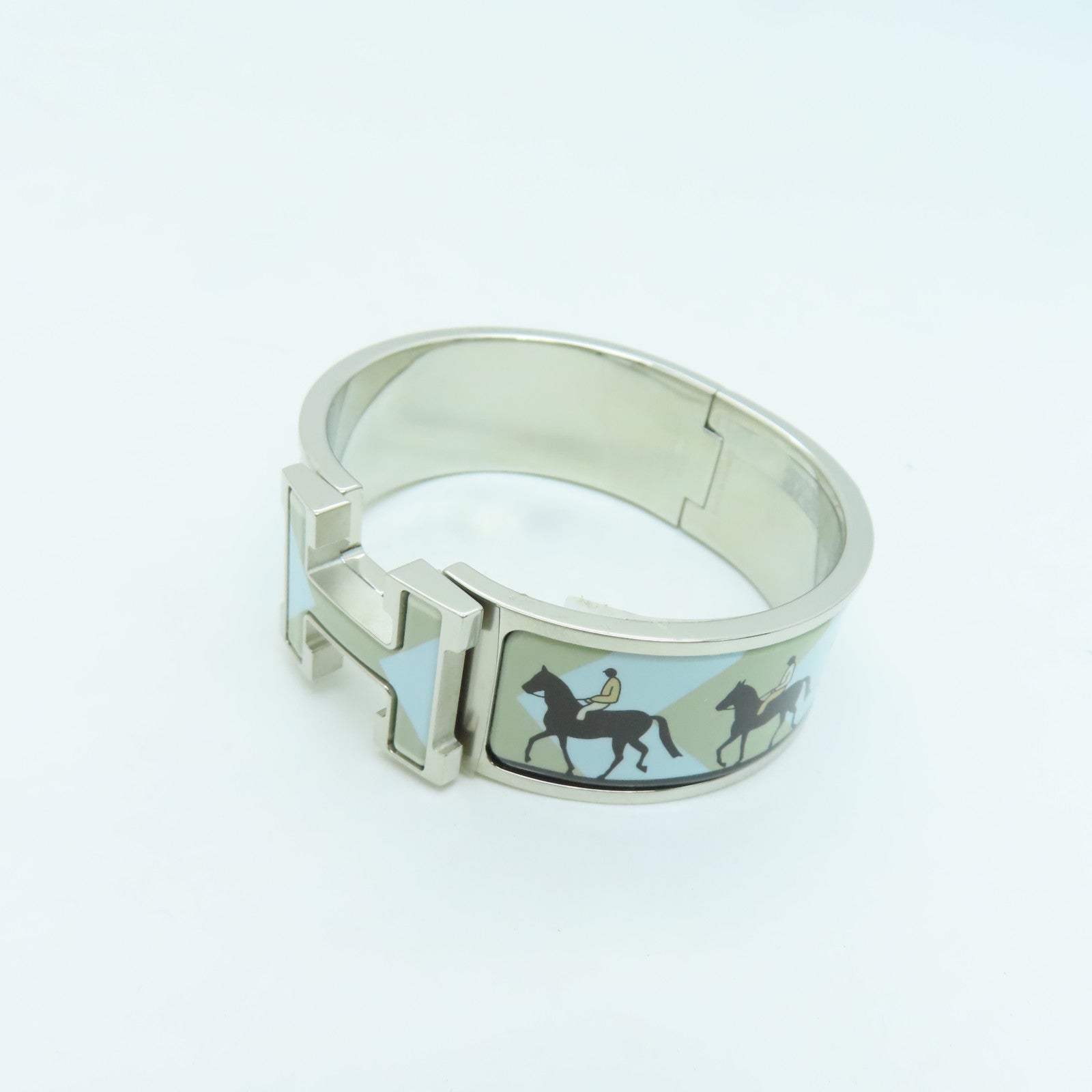 HERMES 金屬Clic Clac H Bracelet銀扣手鐲藍色
