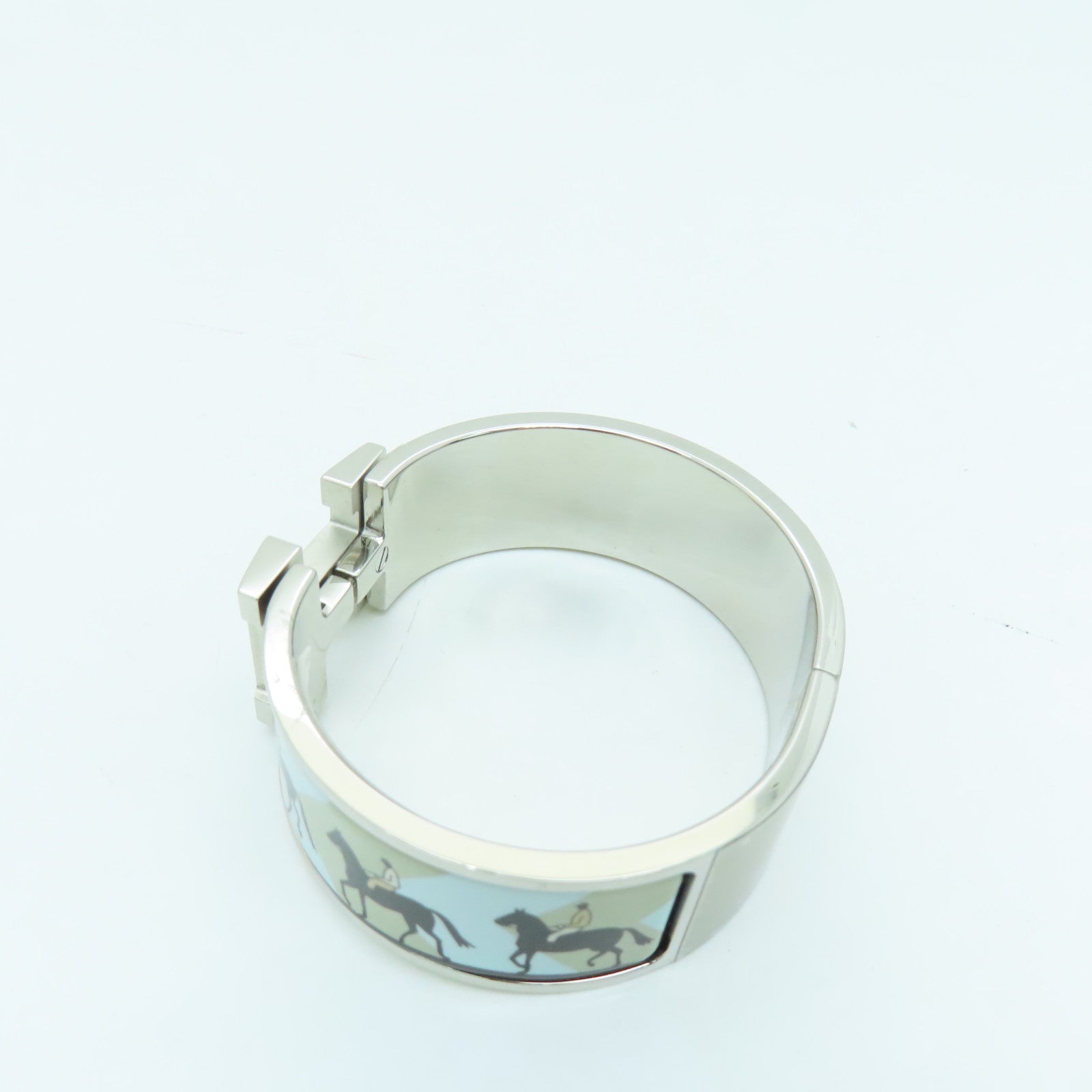 HERMES 金屬Clic Clac H Bracelet銀扣手鐲藍色