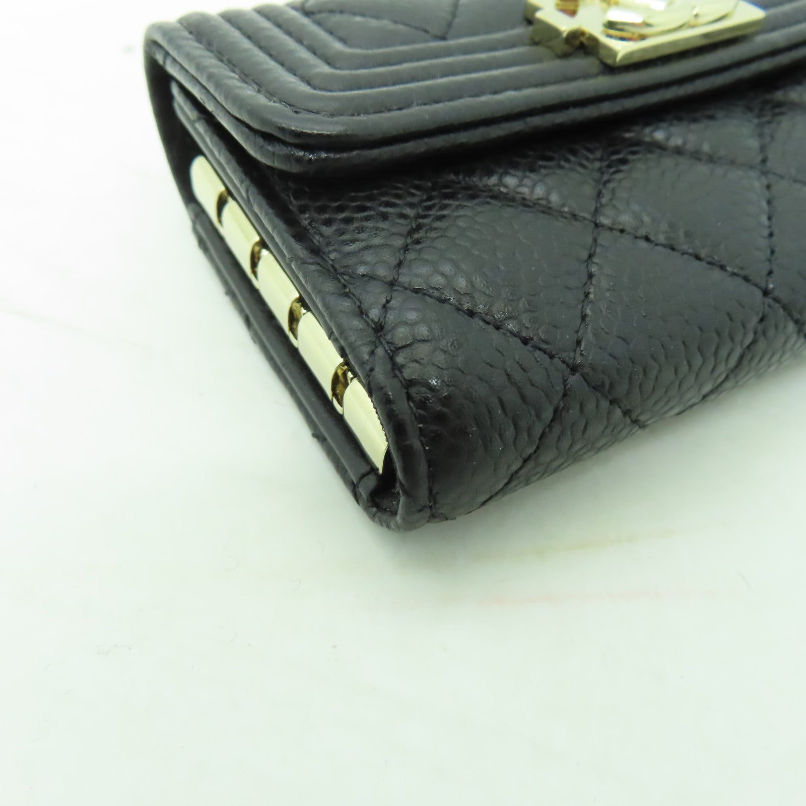 CHANEL 菱格Caviar皮革4 Key Holder Boy Flap金扣鎖匙包黒色