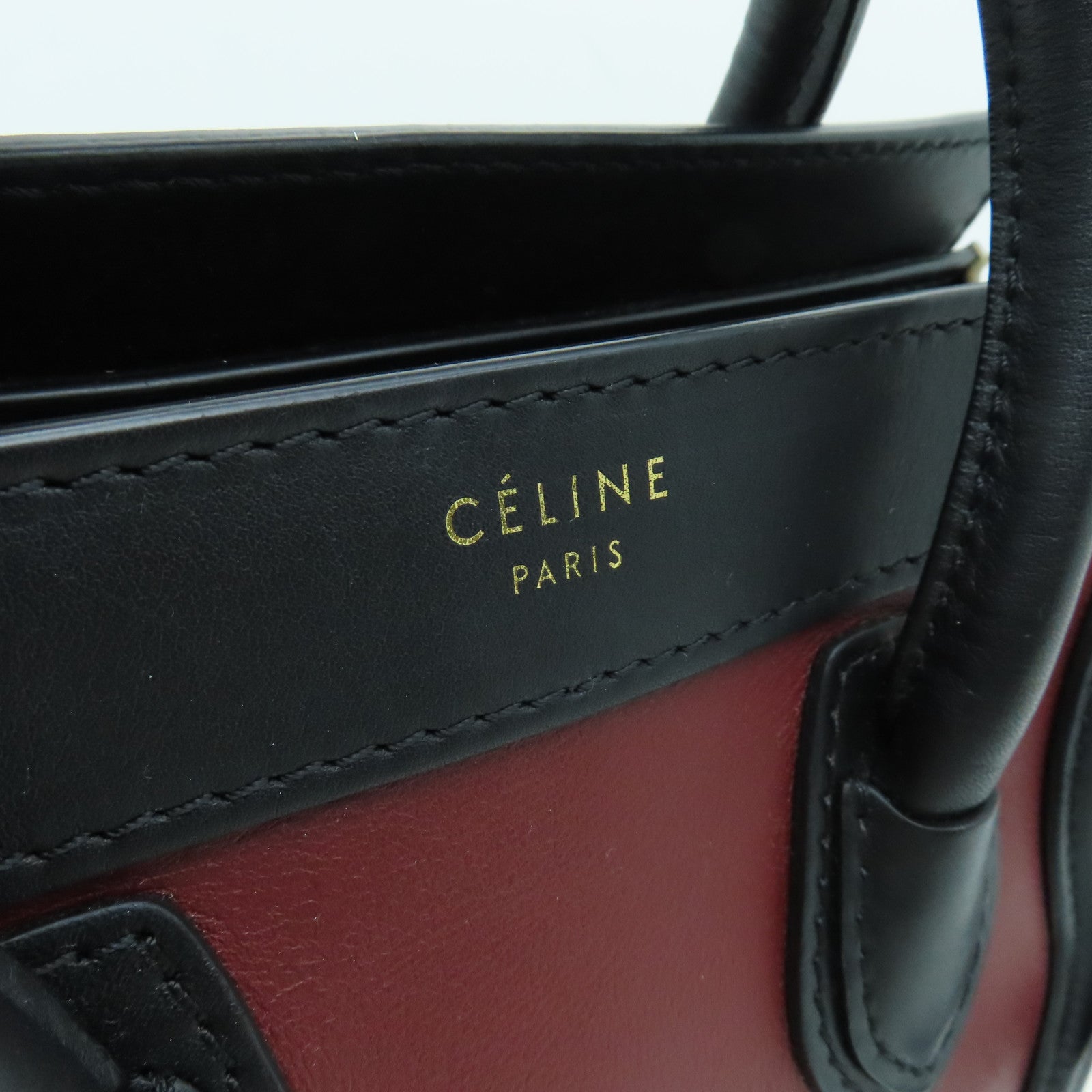 CELINE 牛皮皮革Nano金扣手挽肩背兩用袋黑色/米色/紅色