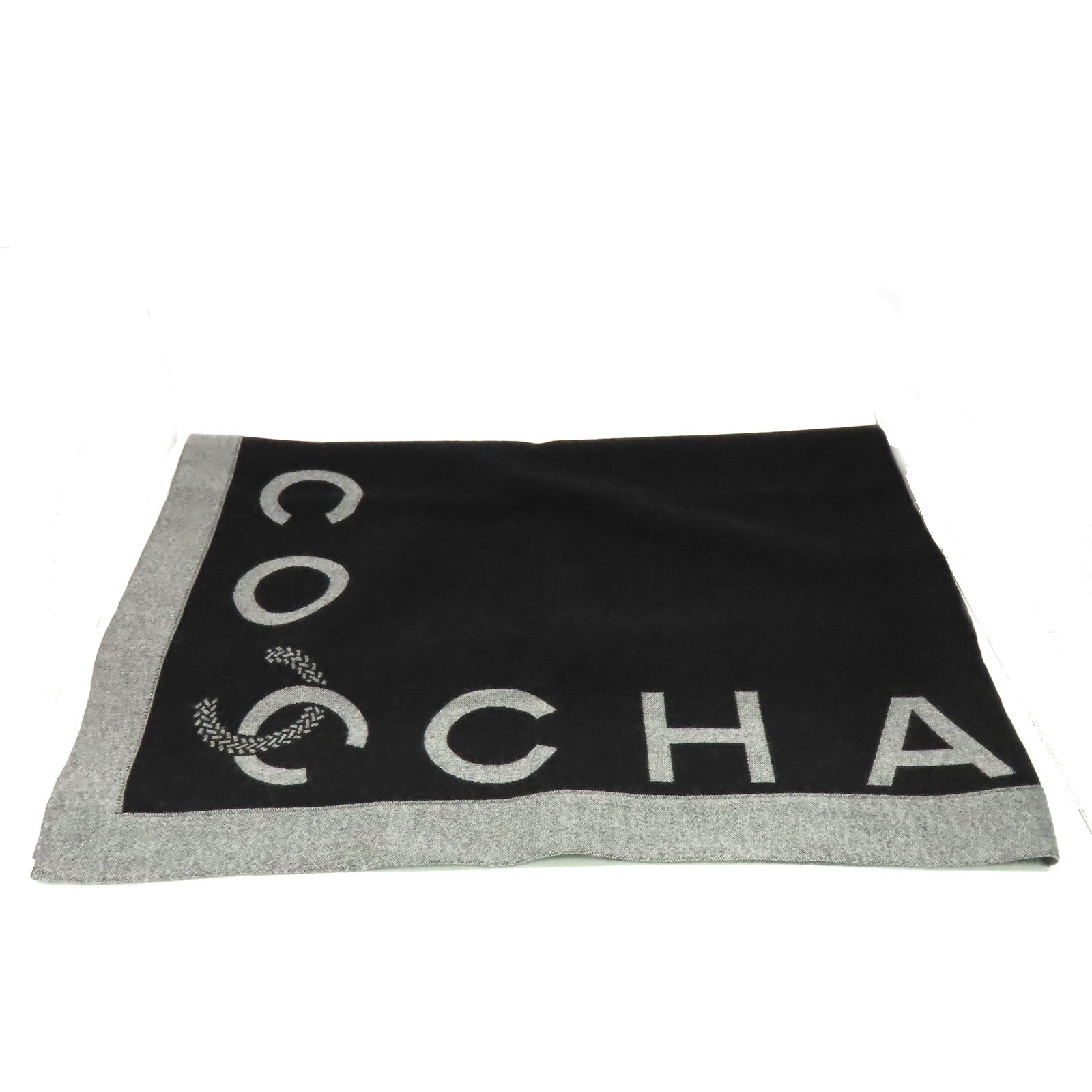 CHANEL 羊毛/絲質Scarf圍巾灰色/黑色