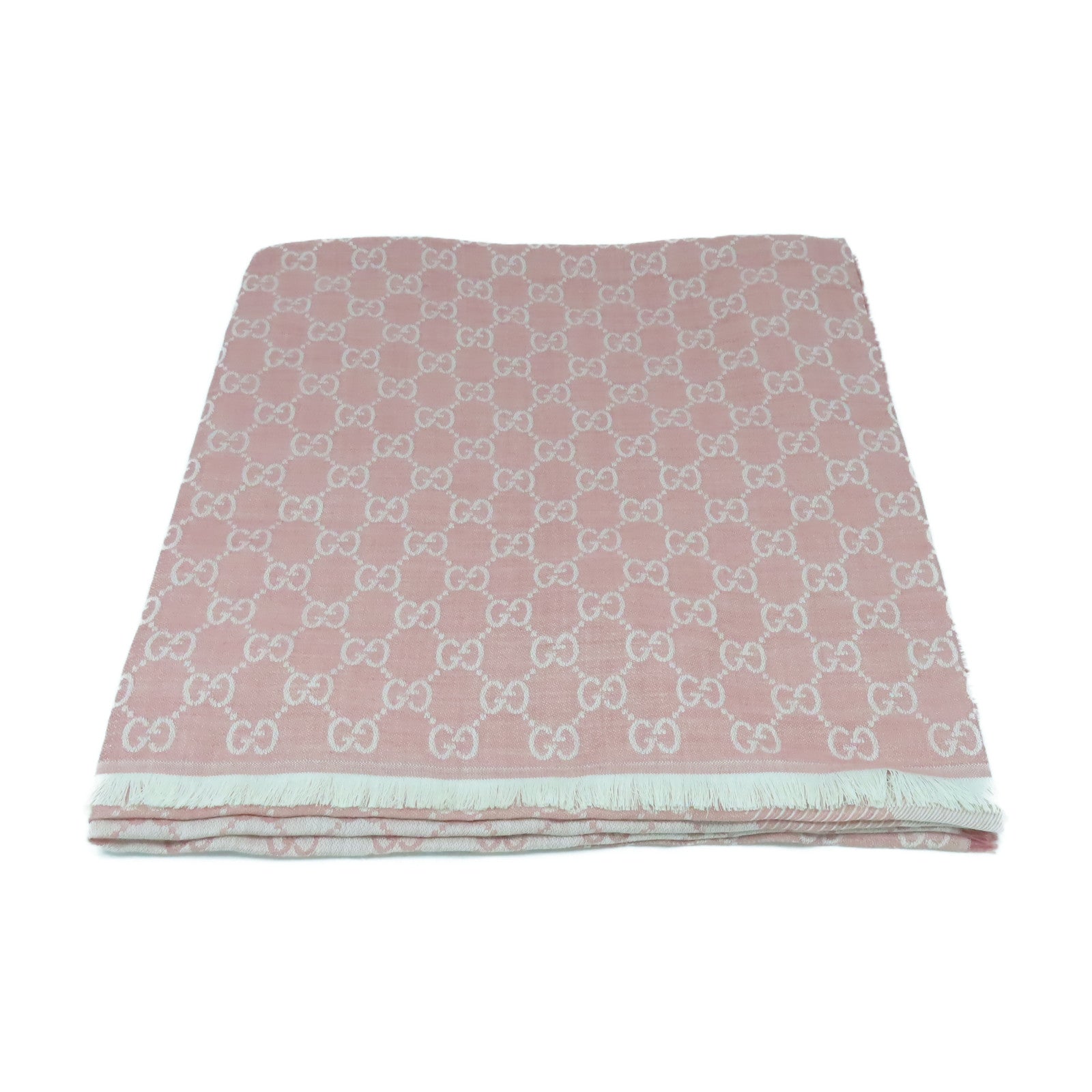 GUCCI 絲質/羊毛Scarf 140x140絲巾粉紅色/米色
