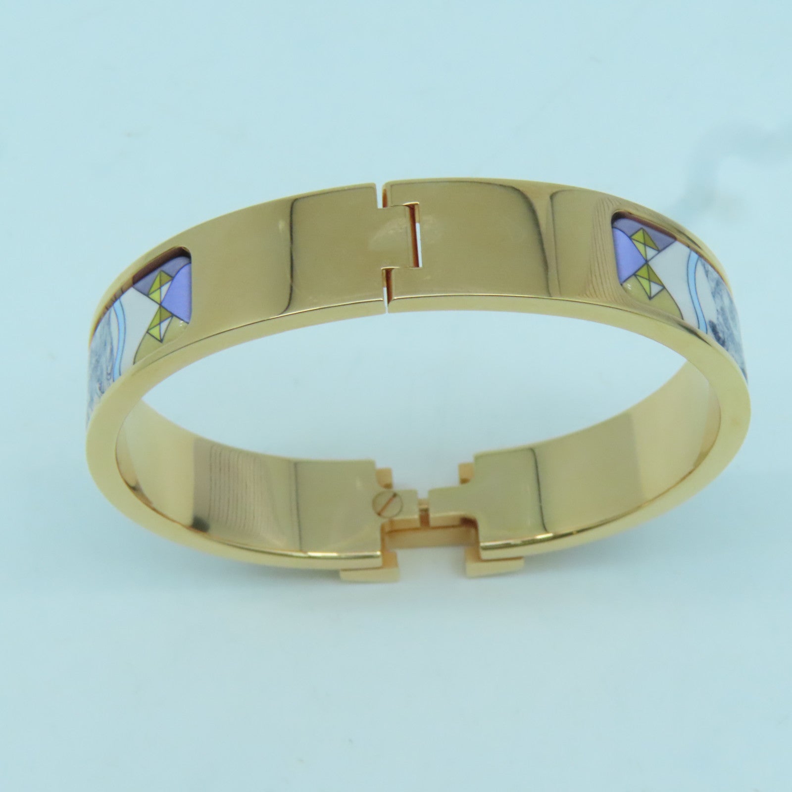 HERMES 金屬Clic-Clac H金扣手鐲玫瑰金色/白色/紫色#16cm