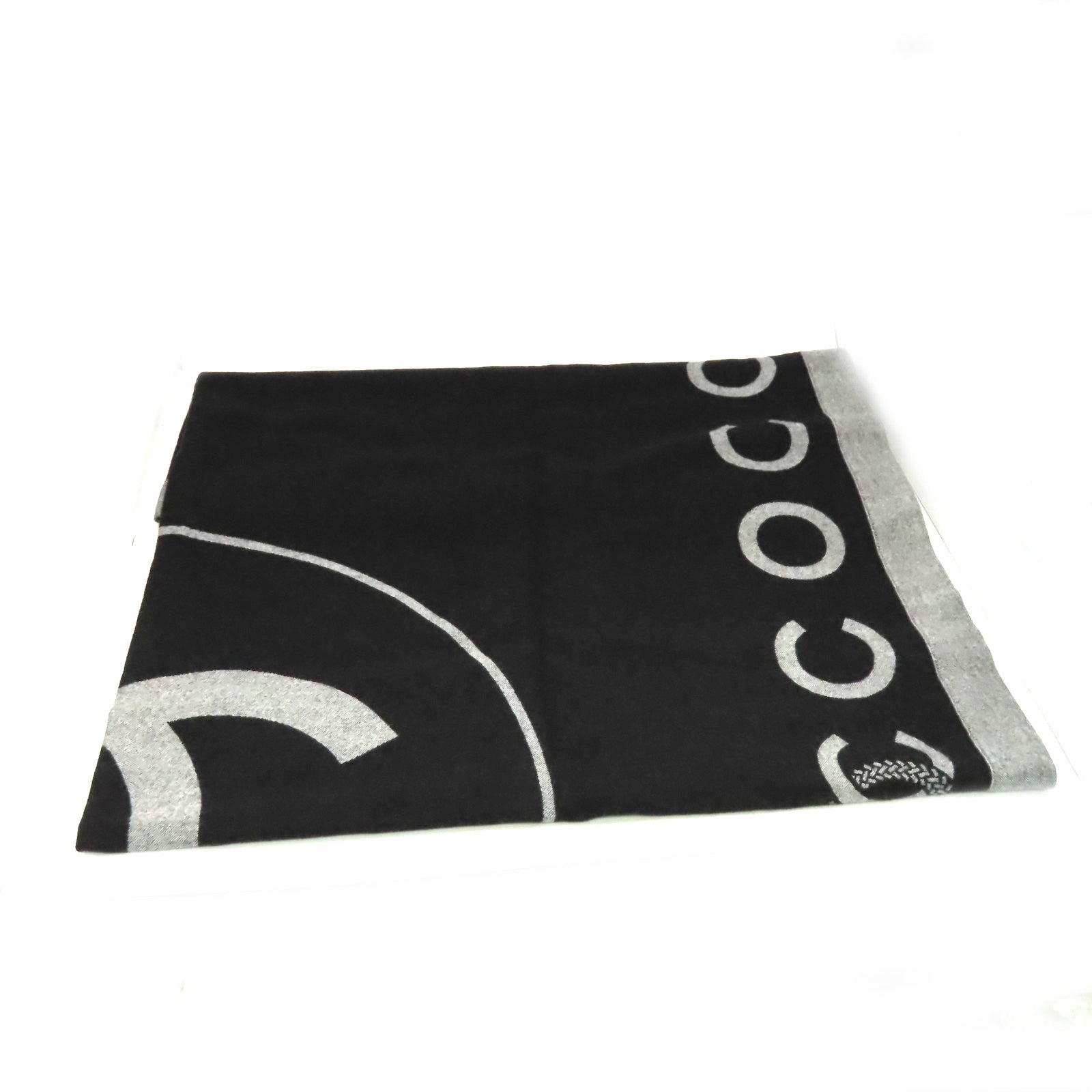CHANEL 羊毛/絲質Scarf圍巾灰色/黑色
