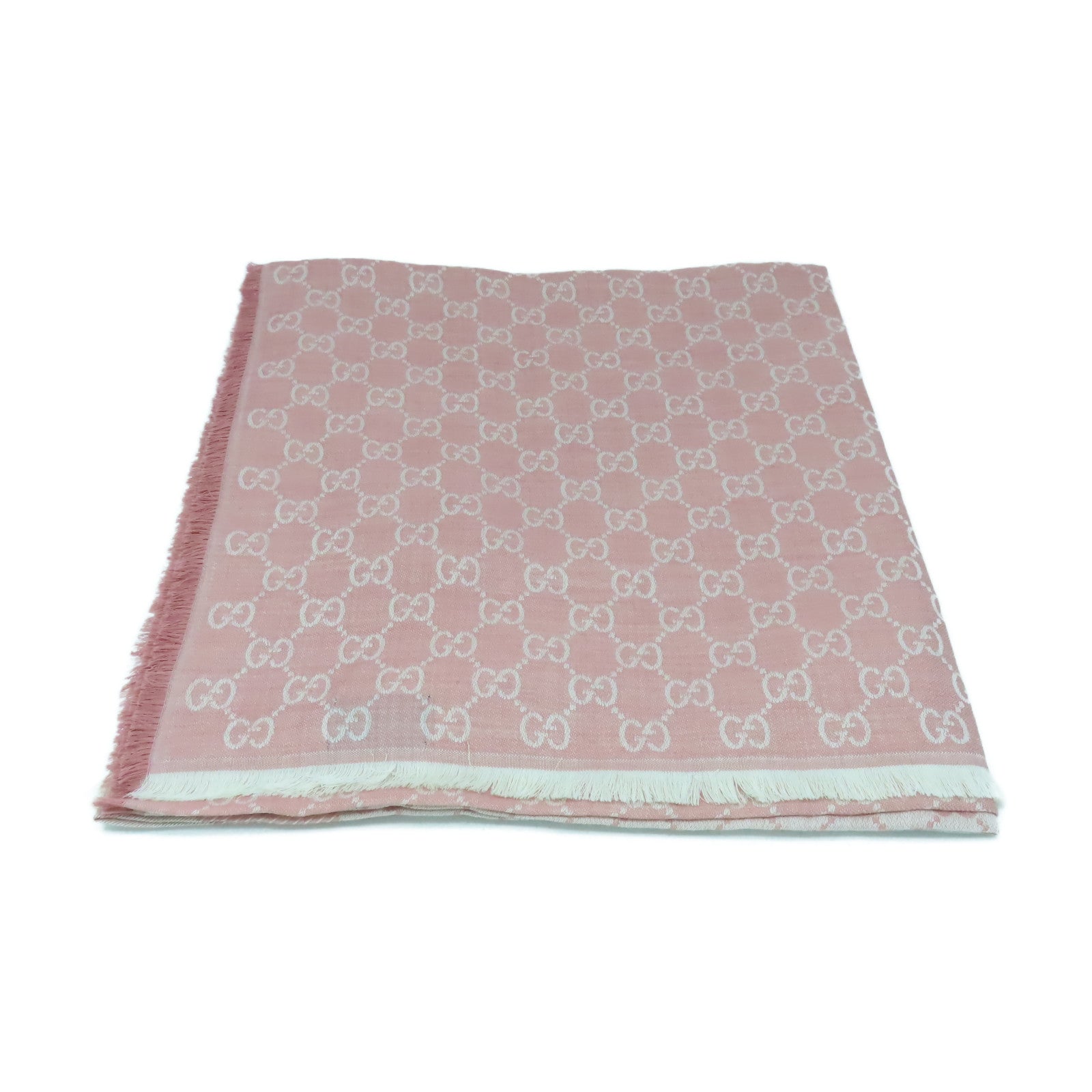 GUCCI 絲質/羊毛Scarf 140x140絲巾粉紅色/米色