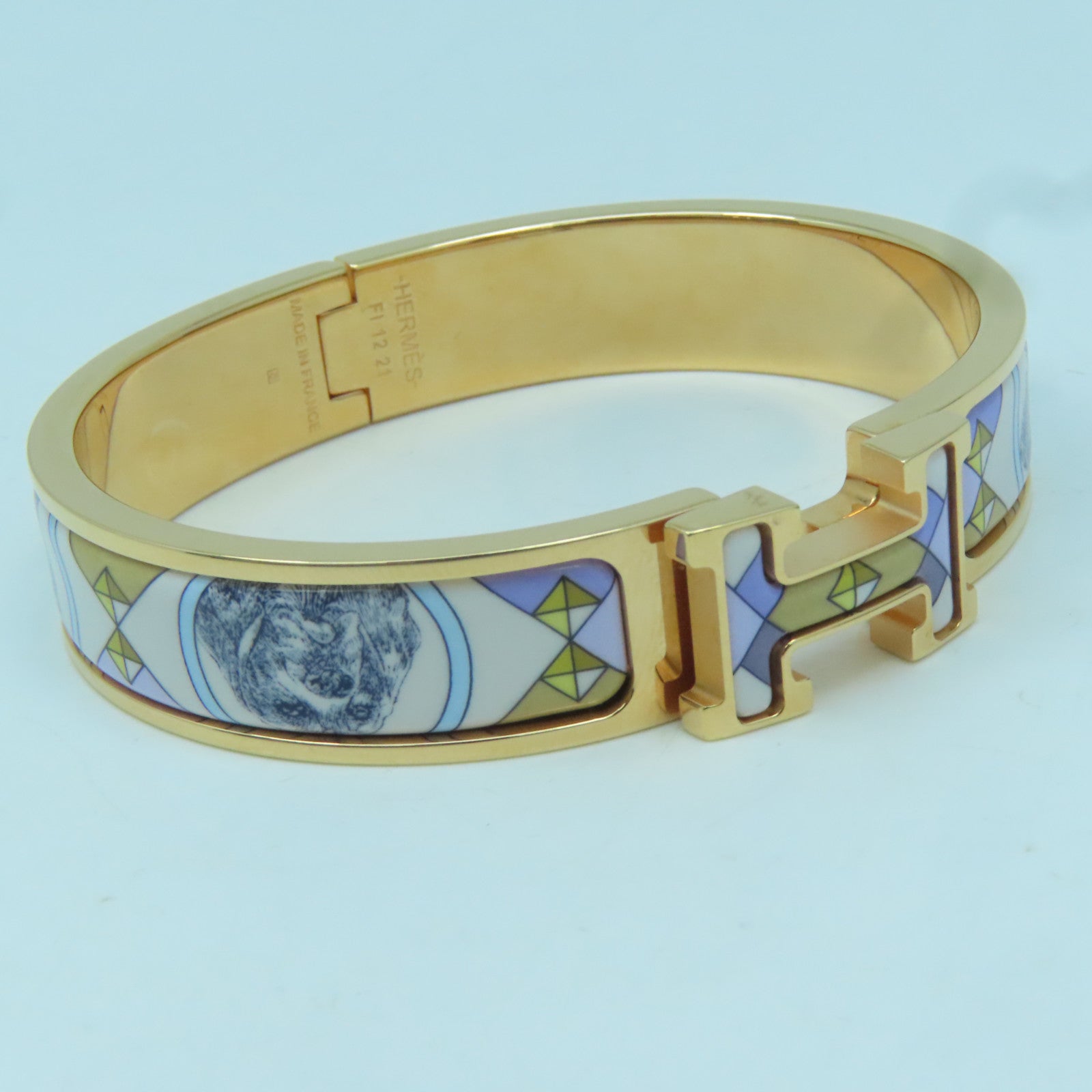 HERMES 金屬Clic-Clac H金扣手鐲玫瑰金色/白色/紫色#16cm