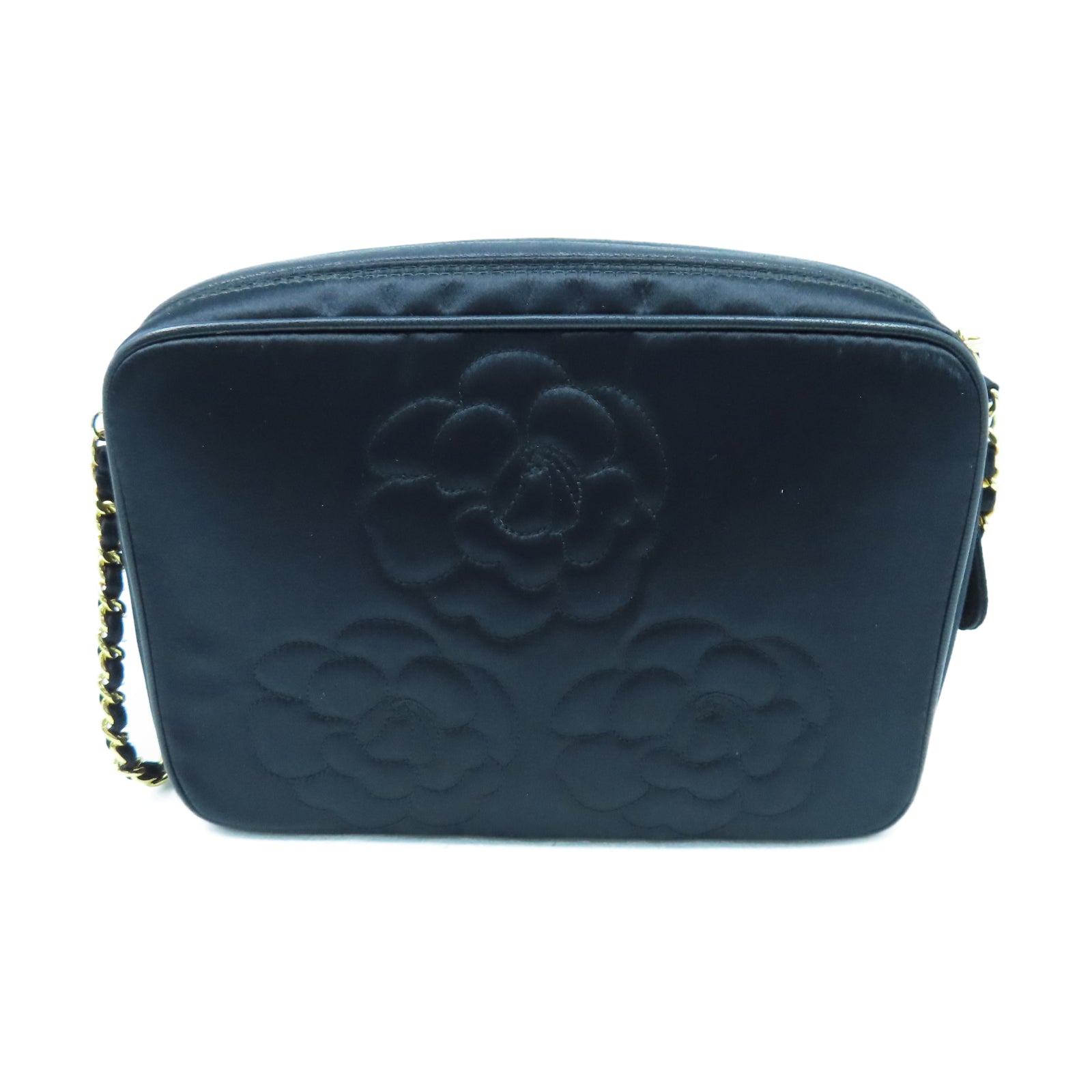 CHANEL 帆布Chain Shoulder金扣鏈帶肩背袋黑色