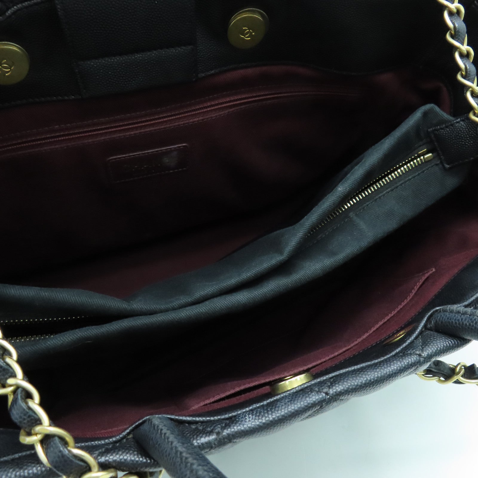 CHANEL 菱格Caviar皮革Chain Shoulder Bag金扣手挽肩背两用袋黑色