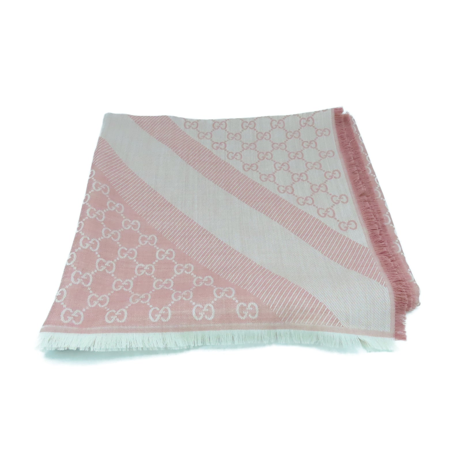 GUCCI 絲質/羊毛Scarf 140x140絲巾粉紅色/米色