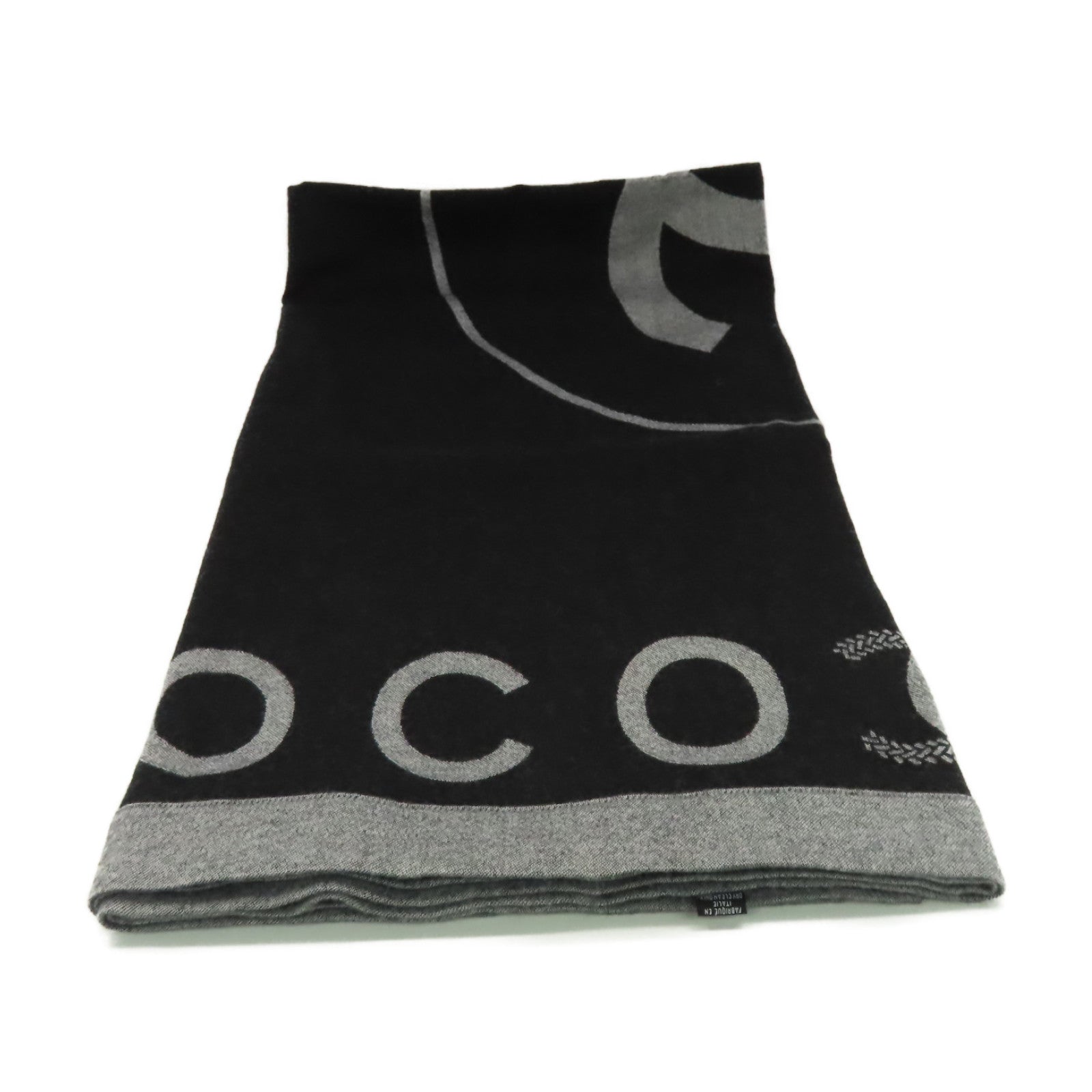 CHANEL 羊毛/絲質Scarf圍巾灰色/黑色