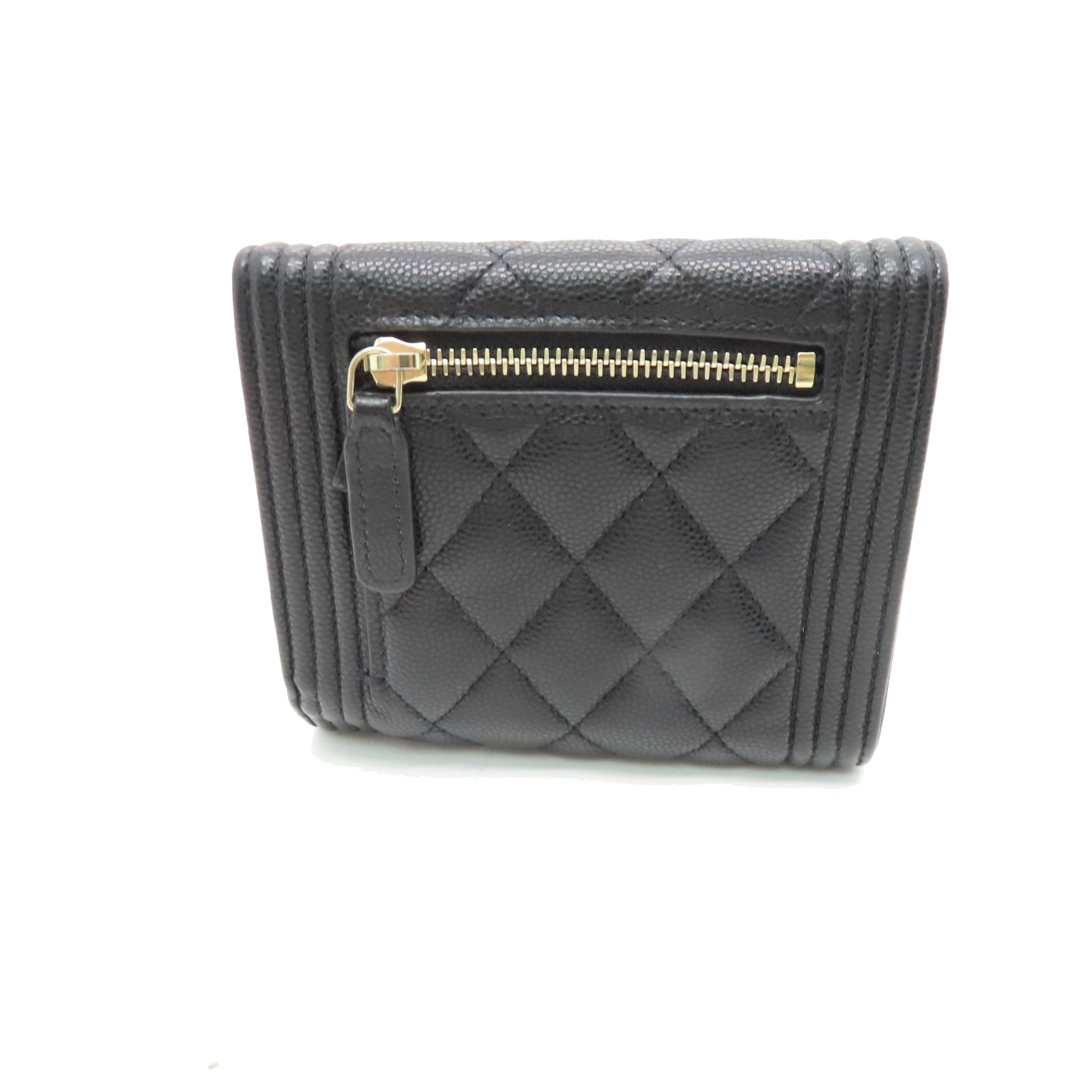 CHANEL rhombic cowhide leather Boy Wallet gold buckle wallet black