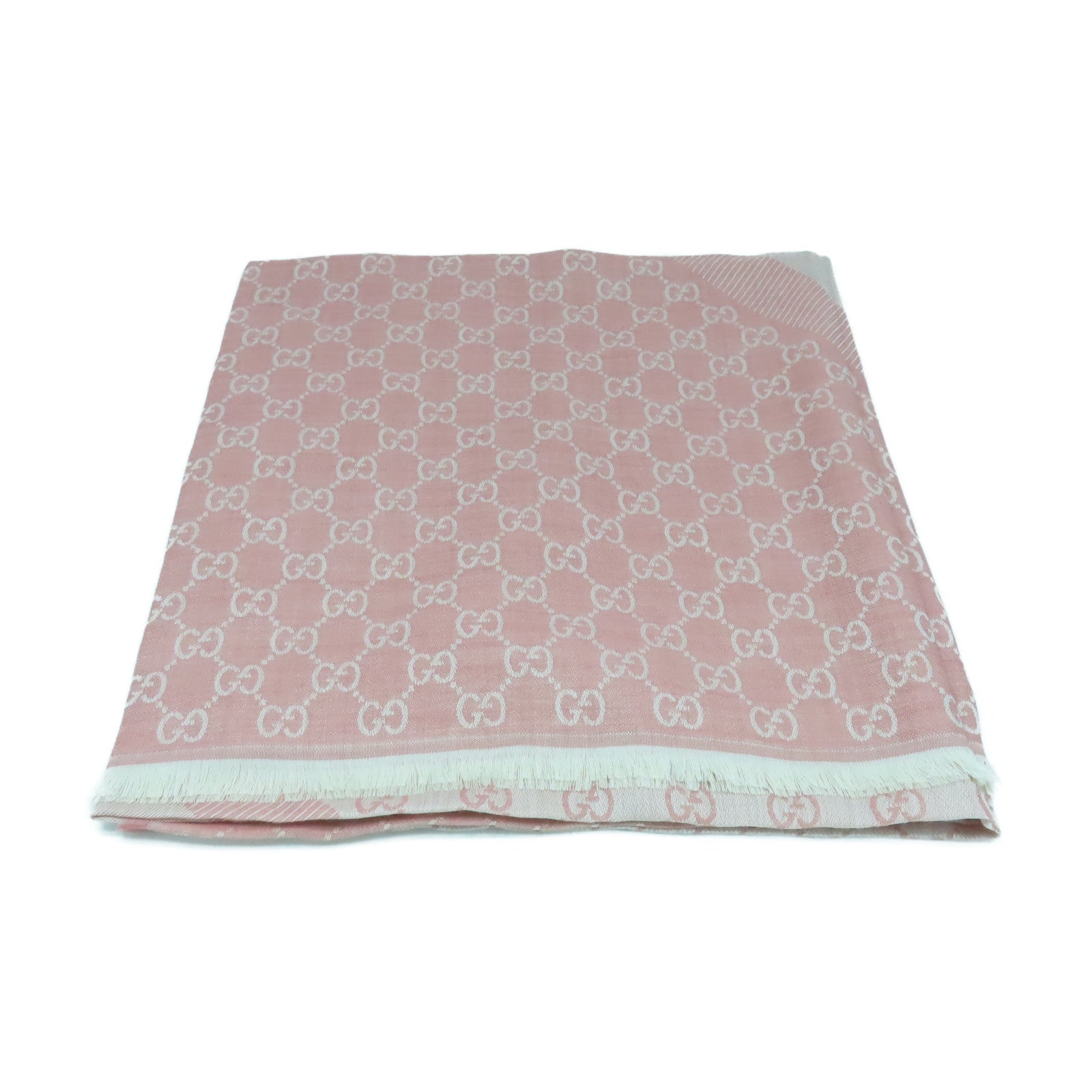 GUCCI 絲質/羊毛Scarf 140x140絲巾粉紅色/米色