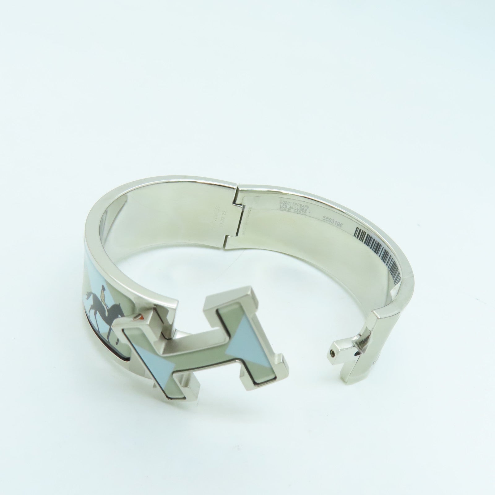 HERMES 金屬Clic Clac H Bracelet銀扣手鐲藍色
