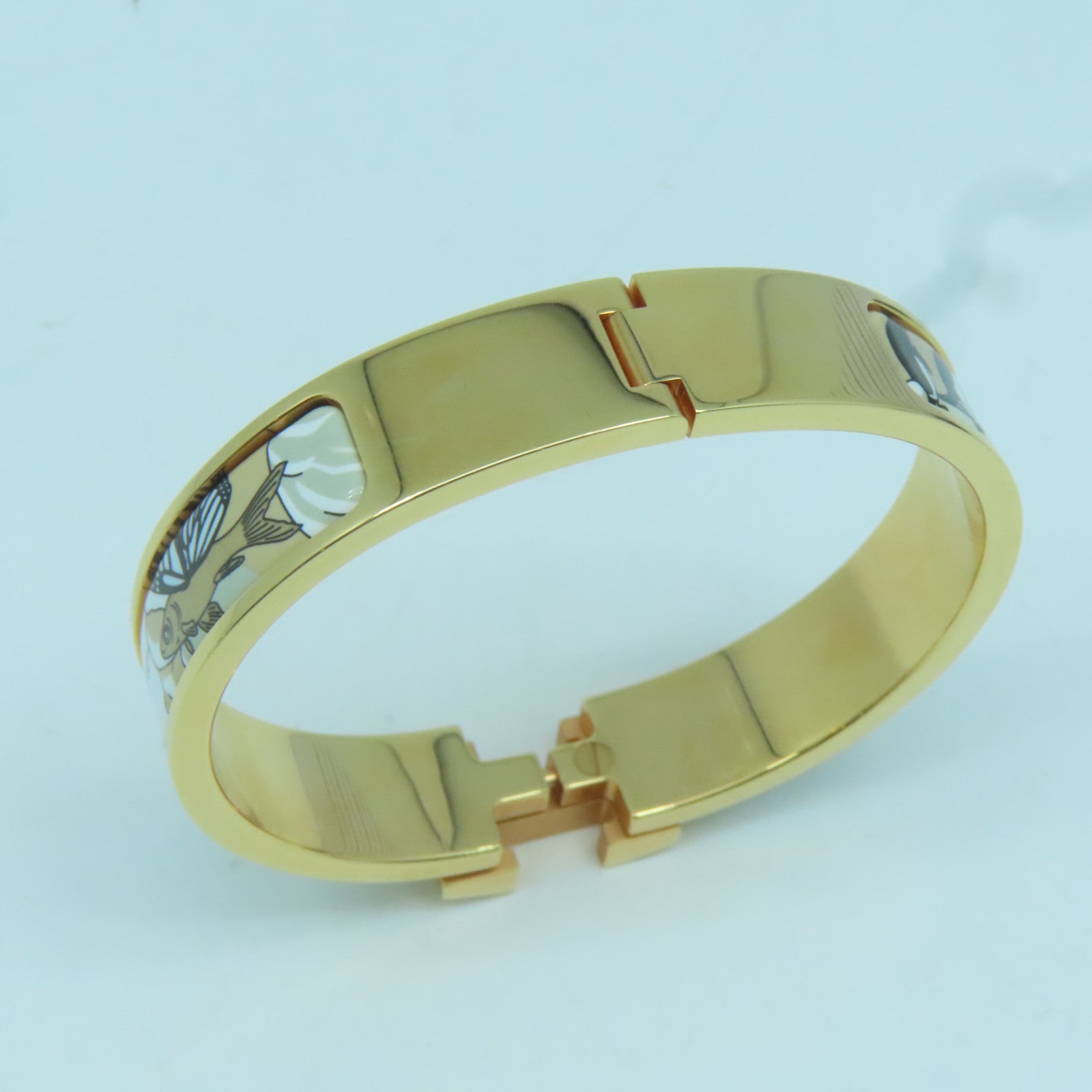 HERMES 金屬Clic-Clac H金扣手鐲玫瑰金色/淺藍色/白色/啡色#16cm