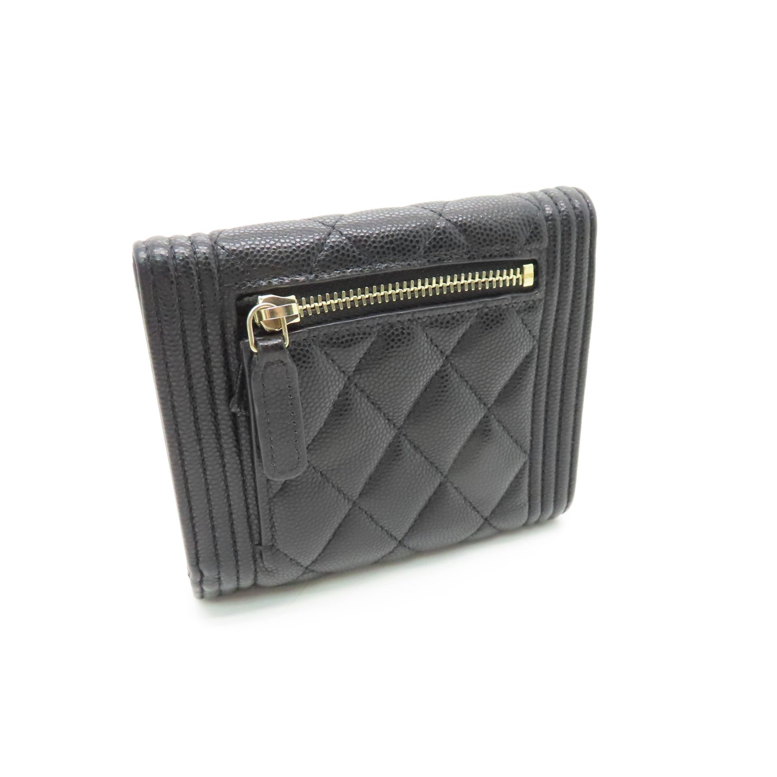 CHANEL rhombic cowhide leather Boy Wallet gold buckle wallet black