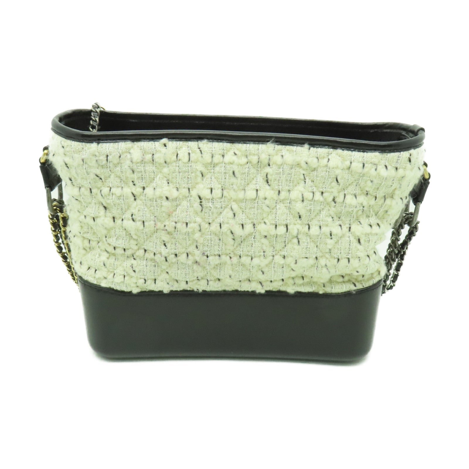 CHANEL 【激減優惠】斜紋軟呢Gabrielle Hobo金扣/銀扣鏈帶肩背袋白色/黒色