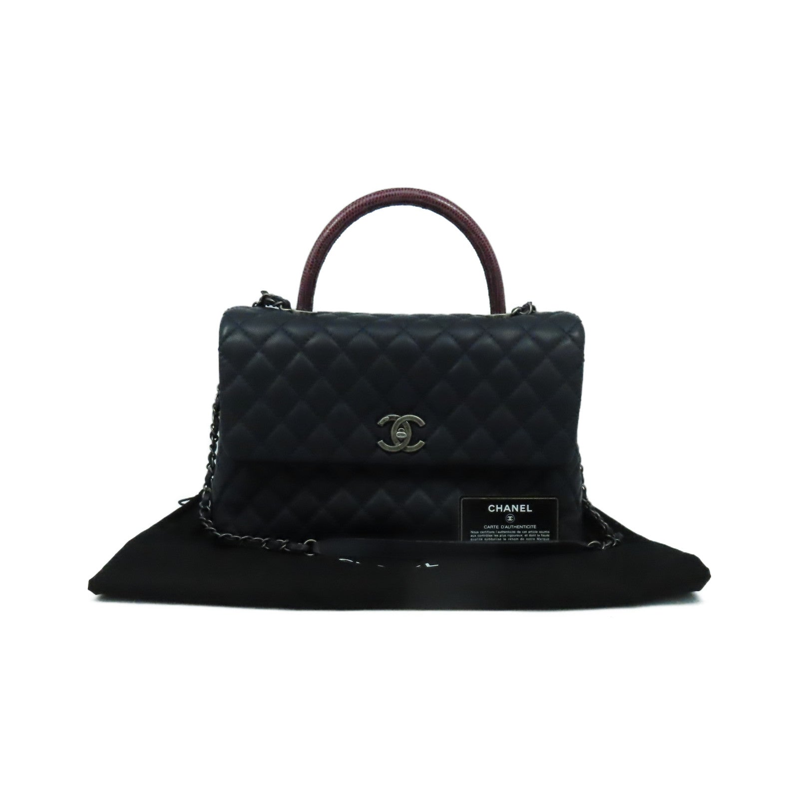 CHANEL 【激減優惠】菱格Caviar皮革/蜥蝪皮革CoCo Handle 2Way Chain Shoulder Bga銀扣鏈帶手挽肩背兩用袋寶藍色